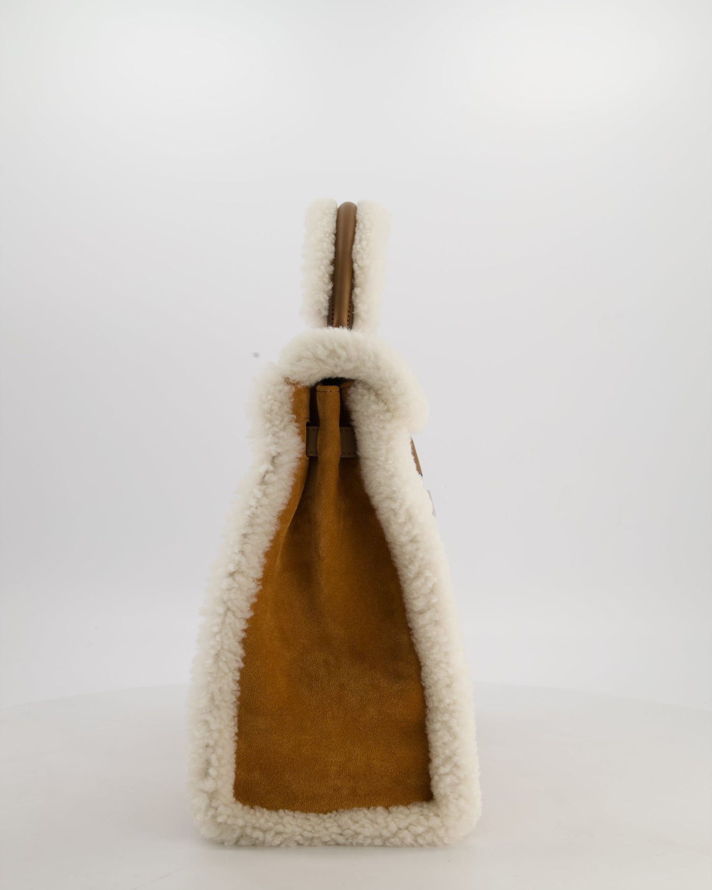 Hermes Kelly 35 Teddy Plush Grizzly Bag in Alezan Swift Leather, Ecru Plush & Chamois Grizzly Suede Leather with Palladium Hardware - Product Image 7