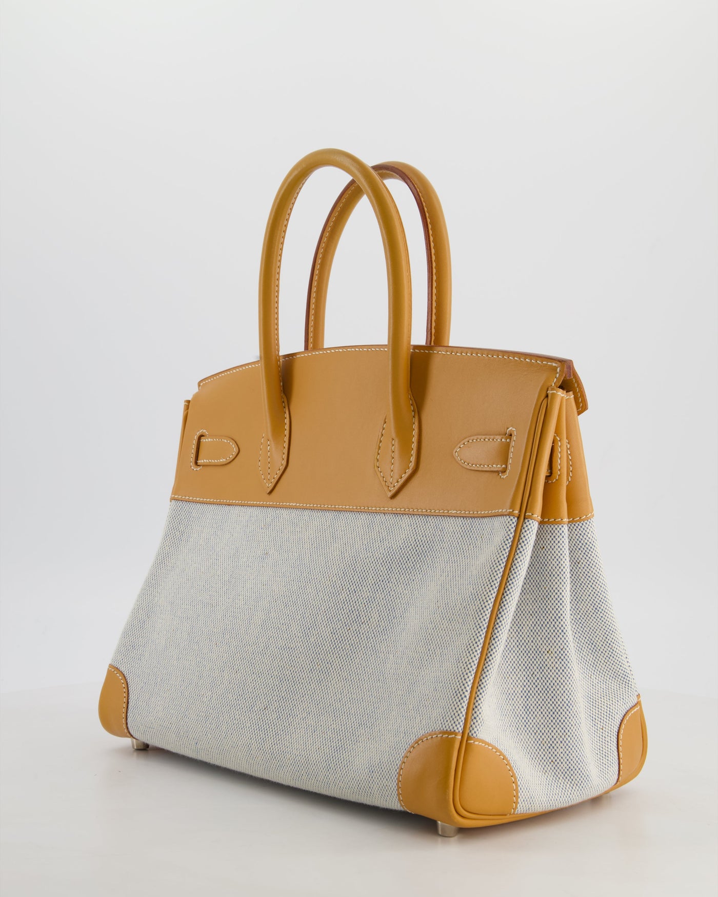 *RARE* Hermes Birkin 30 Retourne Toile Bag in Natural Sable Vache Naturelle Leather & Écru/Ciel Cross Toile Canvas with Palladium Hardware - Product Image 5