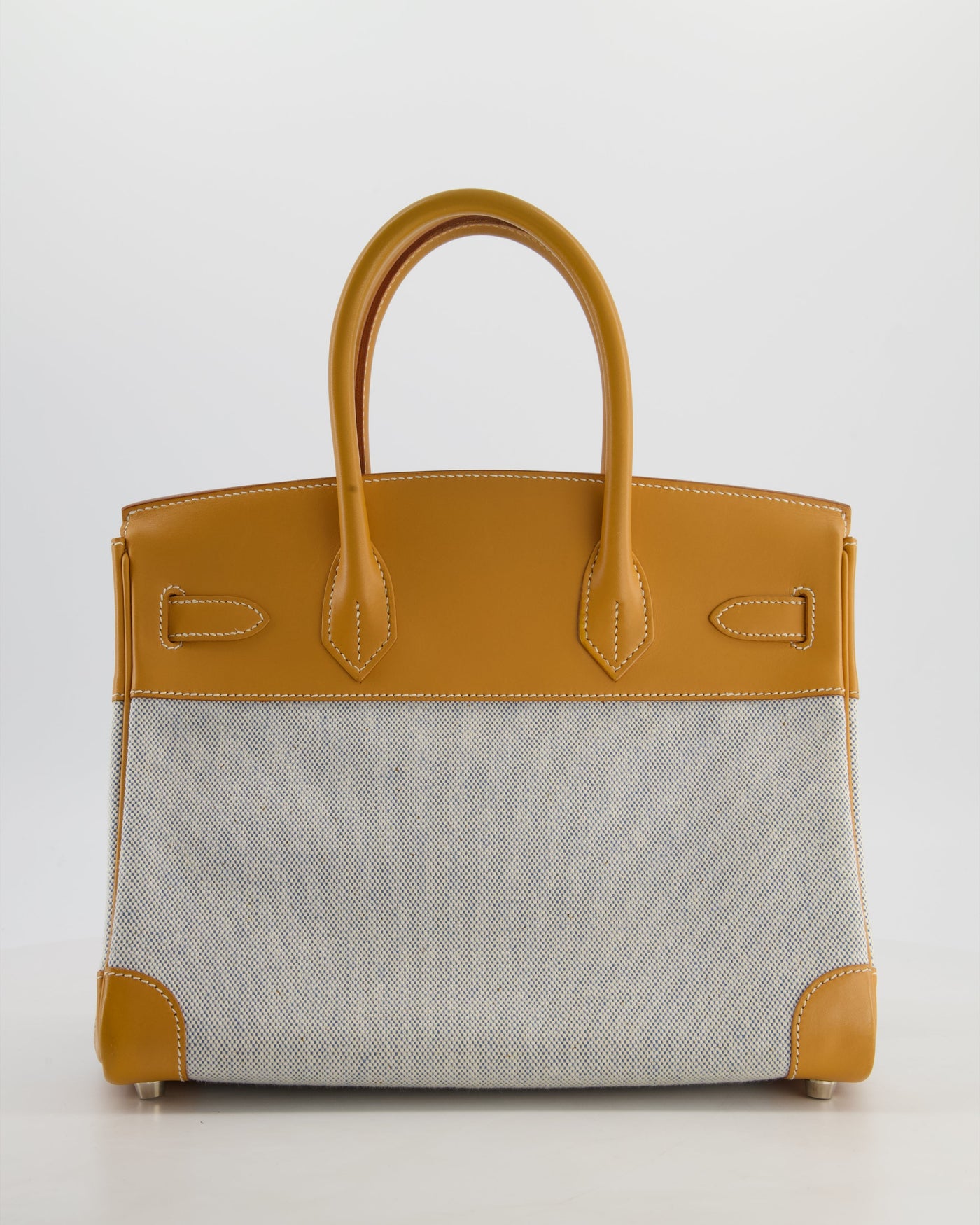 *RARE* Hermes Birkin 30 Retourne Toile Bag in Natural Sable Vache Naturelle Leather & Écru/Ciel Cross Toile Canvas with Palladium Hardware - Product Image 6