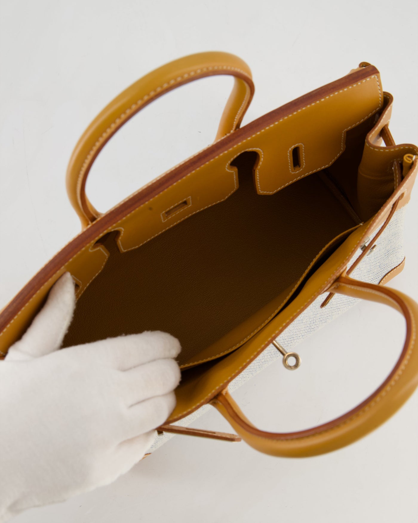 *RARE* Hermes Birkin 30 Retourne Toile Bag in Natural Sable Vache Naturelle Leather & Écru/Ciel Cross Toile Canvas with Palladium Hardware - Product Image 20