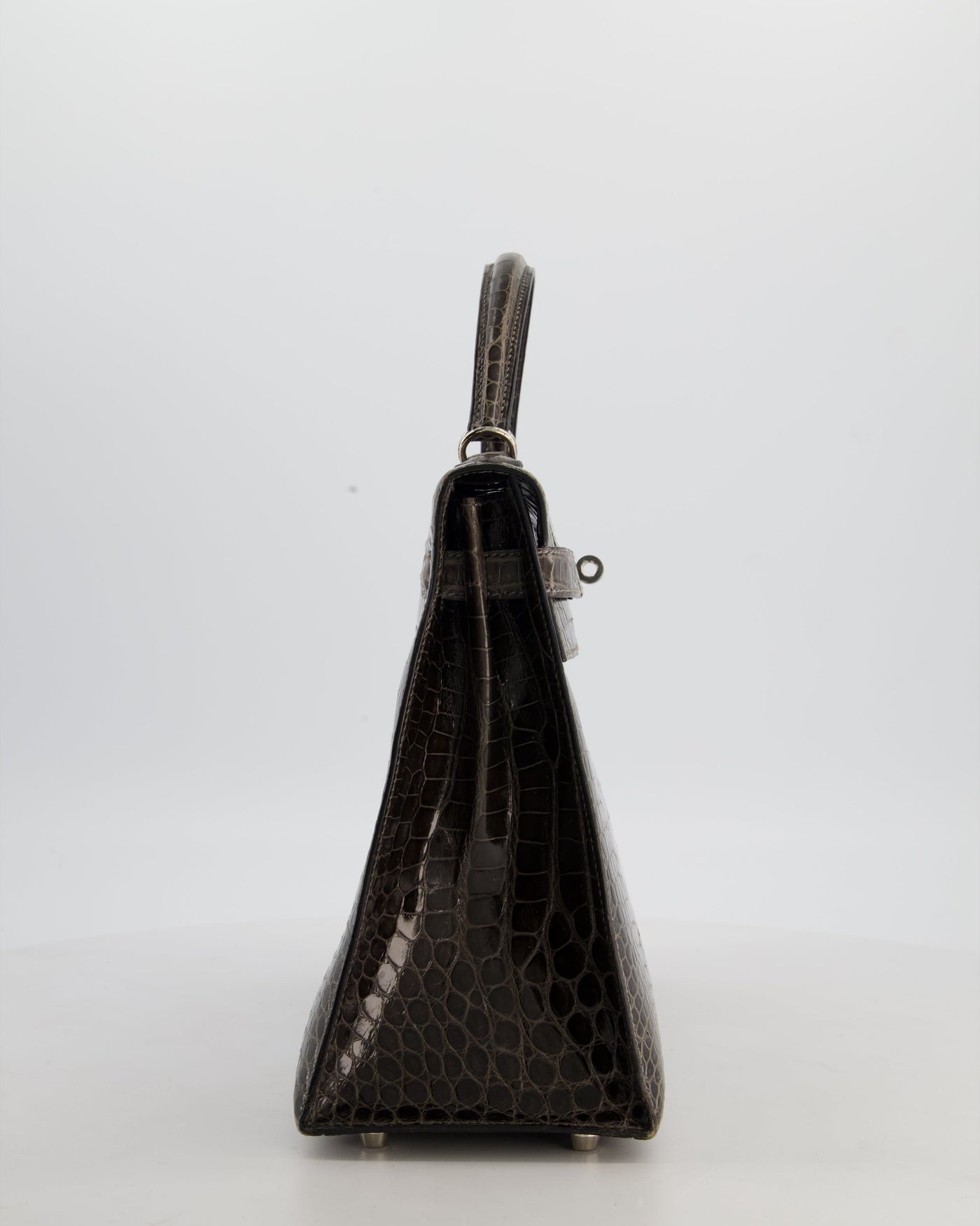 Hermes Kelly 32 Sellier Bag in Graphite Shiny Porosus Crocodile Leather with Palladium Hardware - Product Image 4