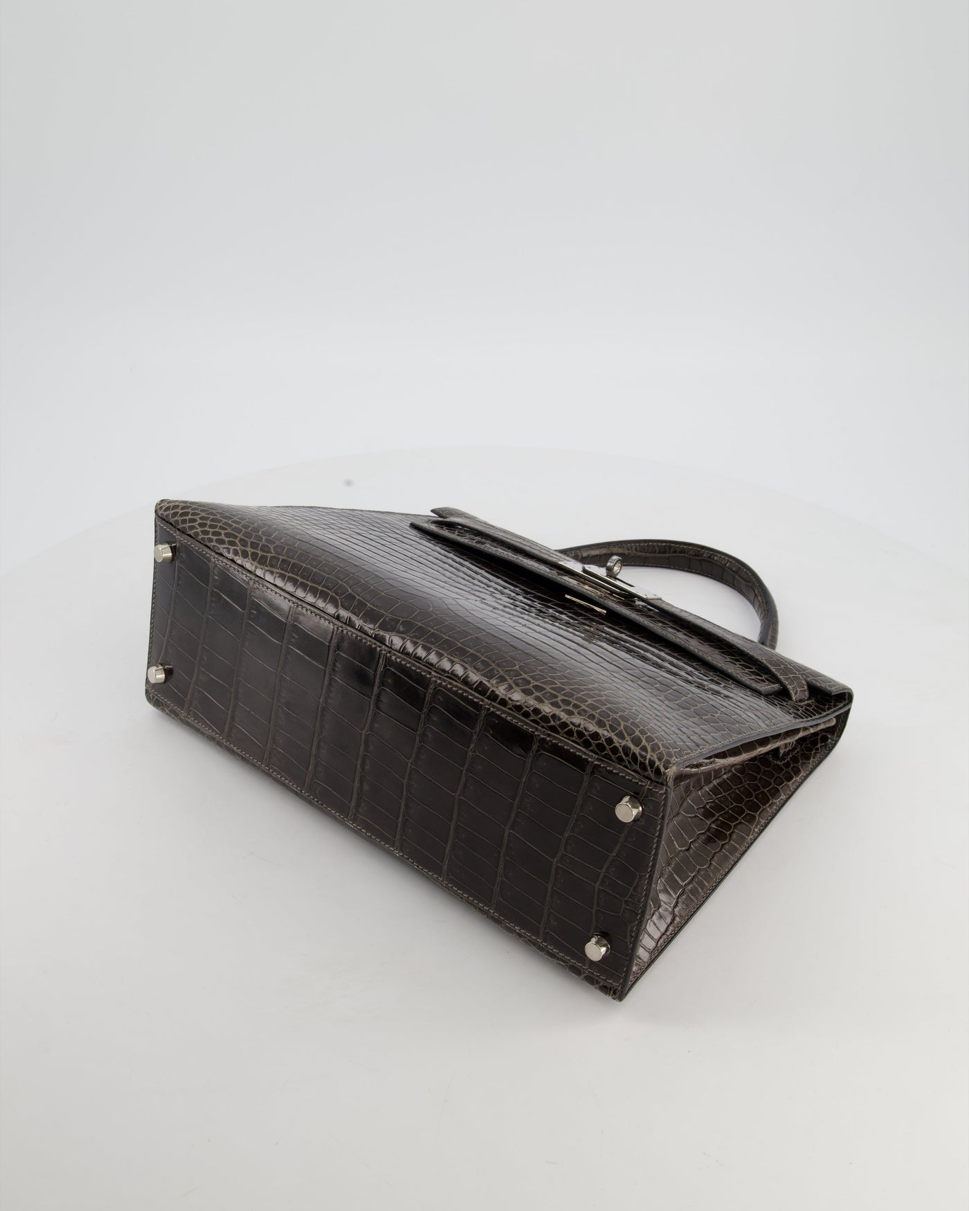 Hermes Kelly 32 Sellier Bag in Graphite Shiny Porosus Crocodile Leather with Palladium Hardware - Product Image 20