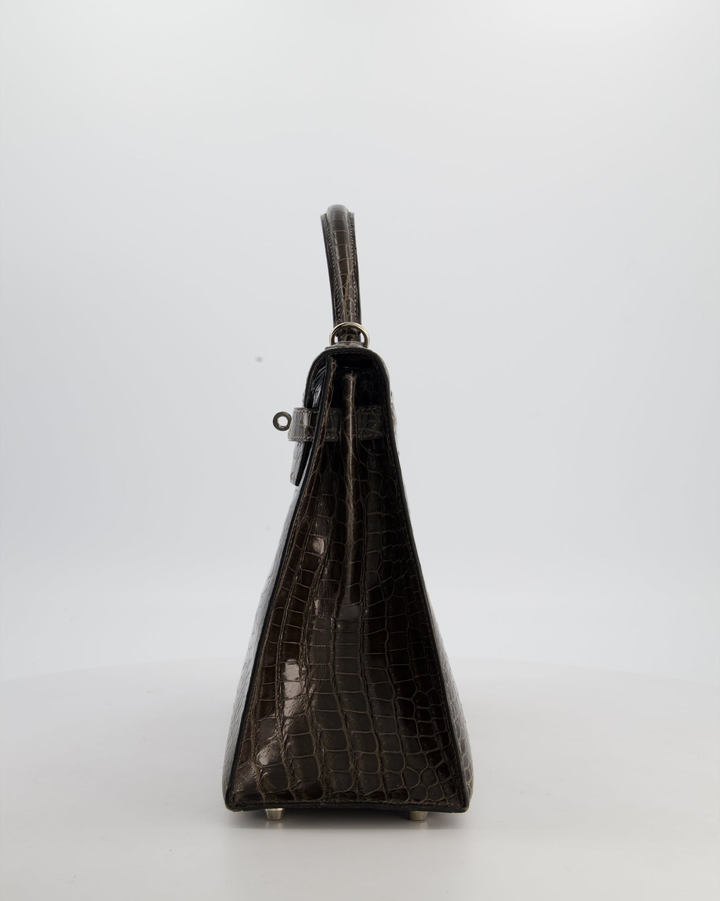 Hermes Kelly 32 Sellier Bag in Graphite Shiny Porosus Crocodile Leather with Palladium Hardware - Product Image 8