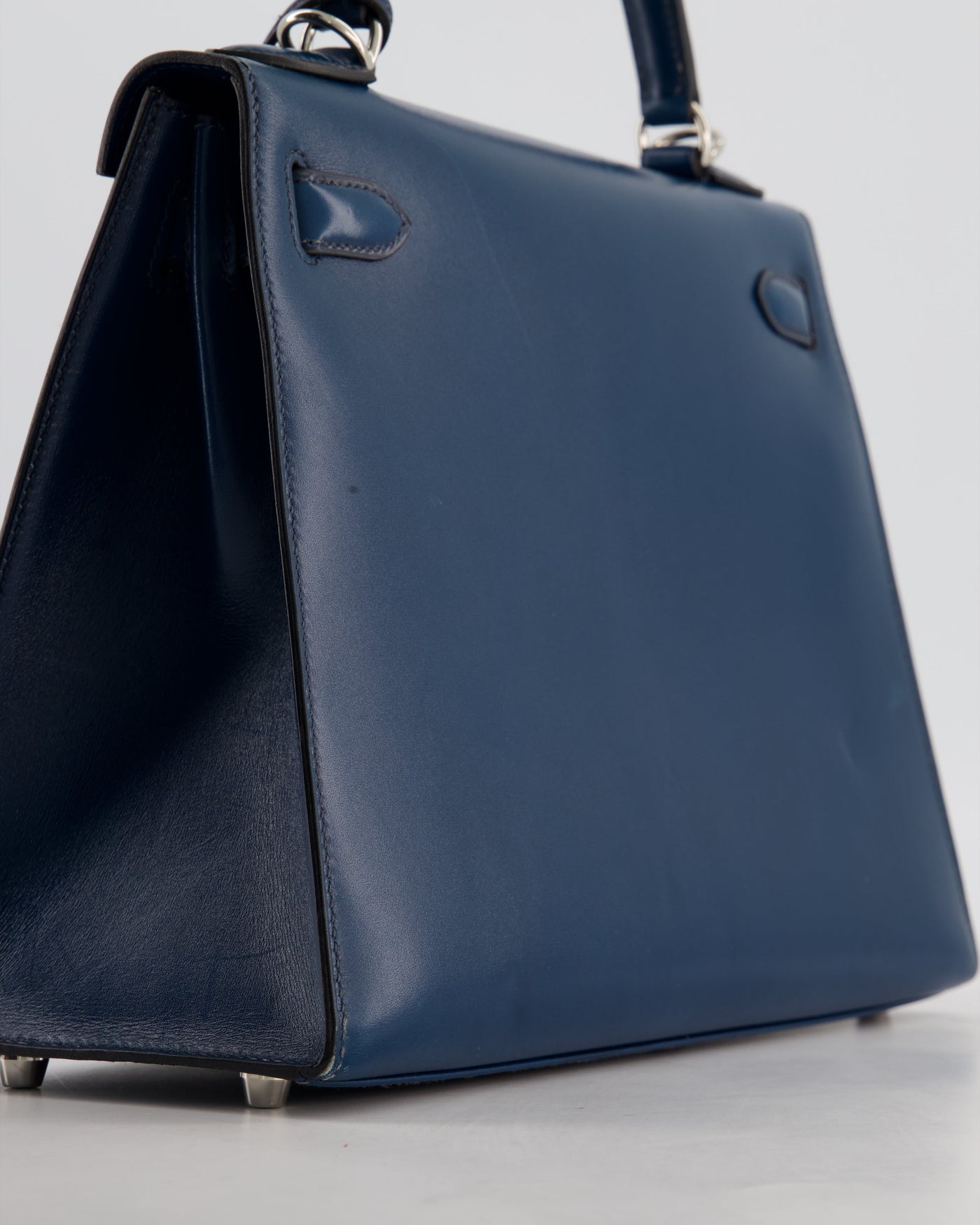 *VERY RARE* Hermes Kelly 28 Sellier Bag in Bleu De Prusse Box Calf Leather with Guilloche Palladium Hardware - Product Image 15
