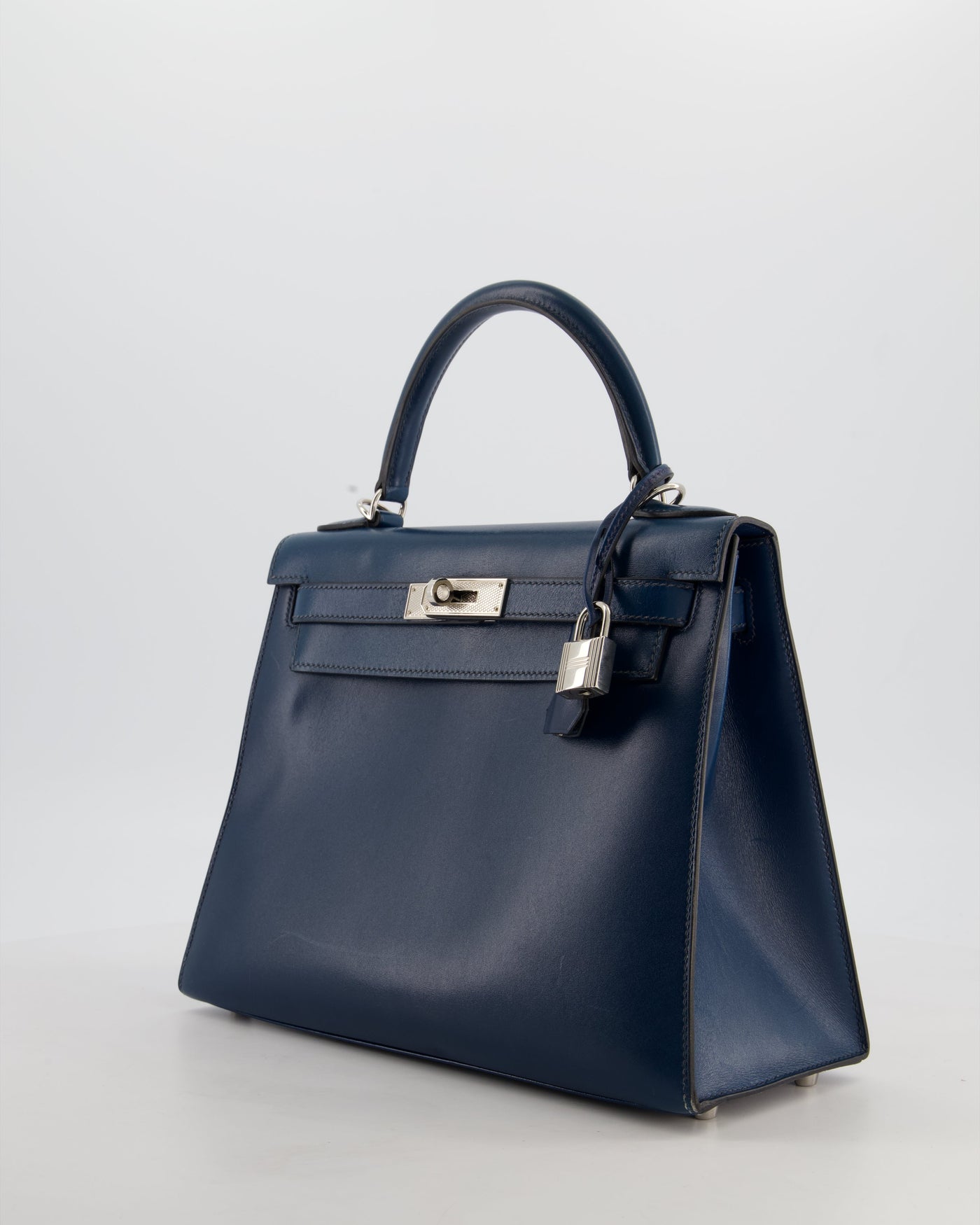 *VERY RARE* Hermes Kelly 28 Sellier Bag in Bleu De Prusse Box Calf Leather with Guilloche Palladium Hardware - Product Image 11