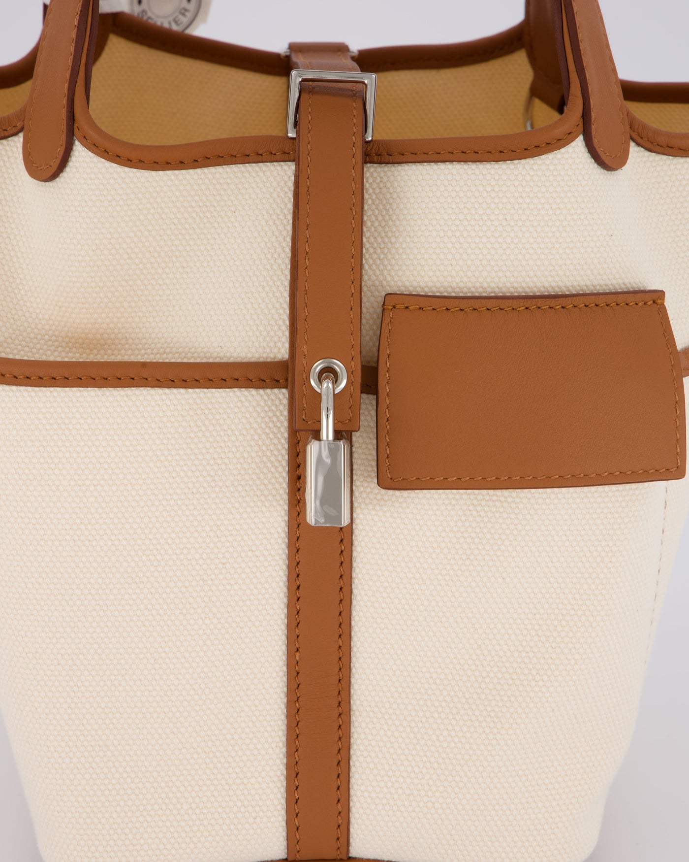 *HOT* Hermes Picotin 18 Lock Cargo Bag in Ecru Canvas & Gold Swift Leather with Palladium Hardware - Product Image 13