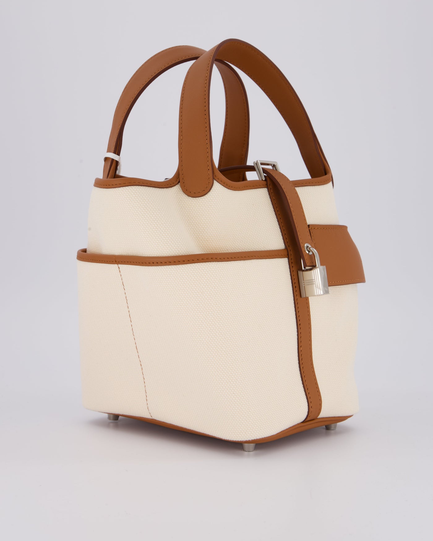 *HOT* Hermes Picotin 18 Lock Cargo Bag in Ecru Canvas & Gold Swift Leather with Palladium Hardware - Product Image 2