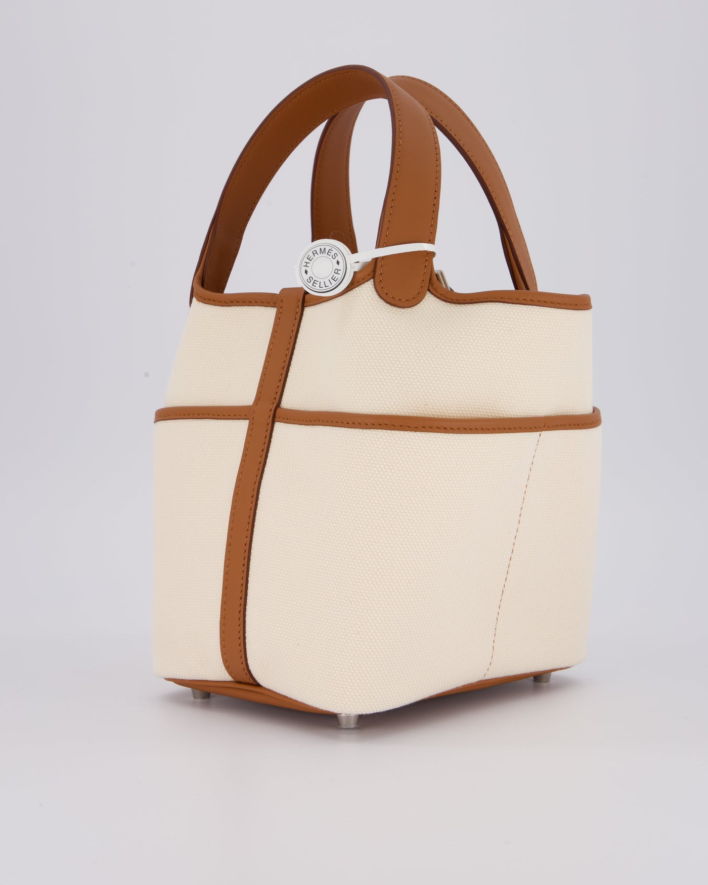 *HOT* Hermes Picotin 18 Lock Cargo Bag in Ecru Canvas & Gold Swift Leather with Palladium Hardware - Product Image 4