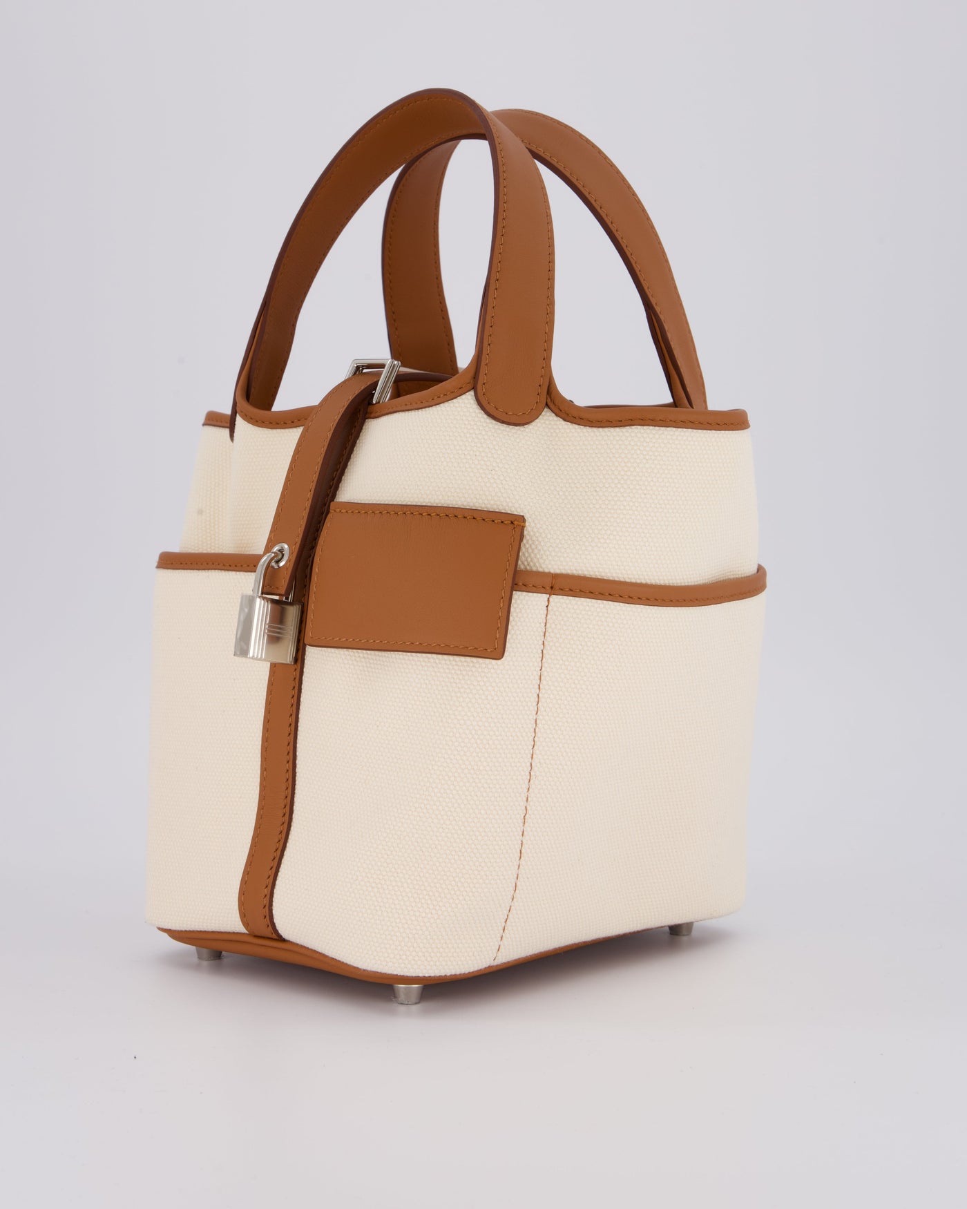 *HOT* Hermes Picotin 18 Lock Cargo Bag in Ecru Canvas & Gold Swift Leather with Palladium Hardware - Product Image 7