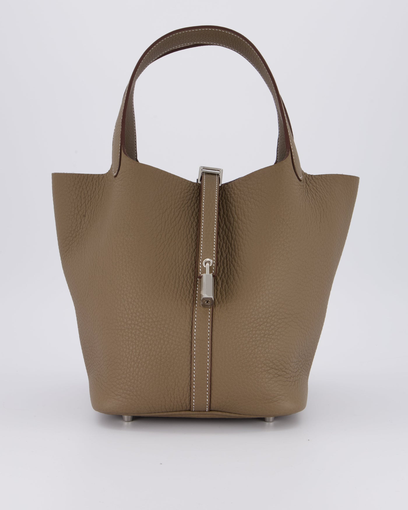 Hermes Picotin 22 Lock Bag in Etoupe Clemence Leather with Palladium Hardware | Studio Nafay