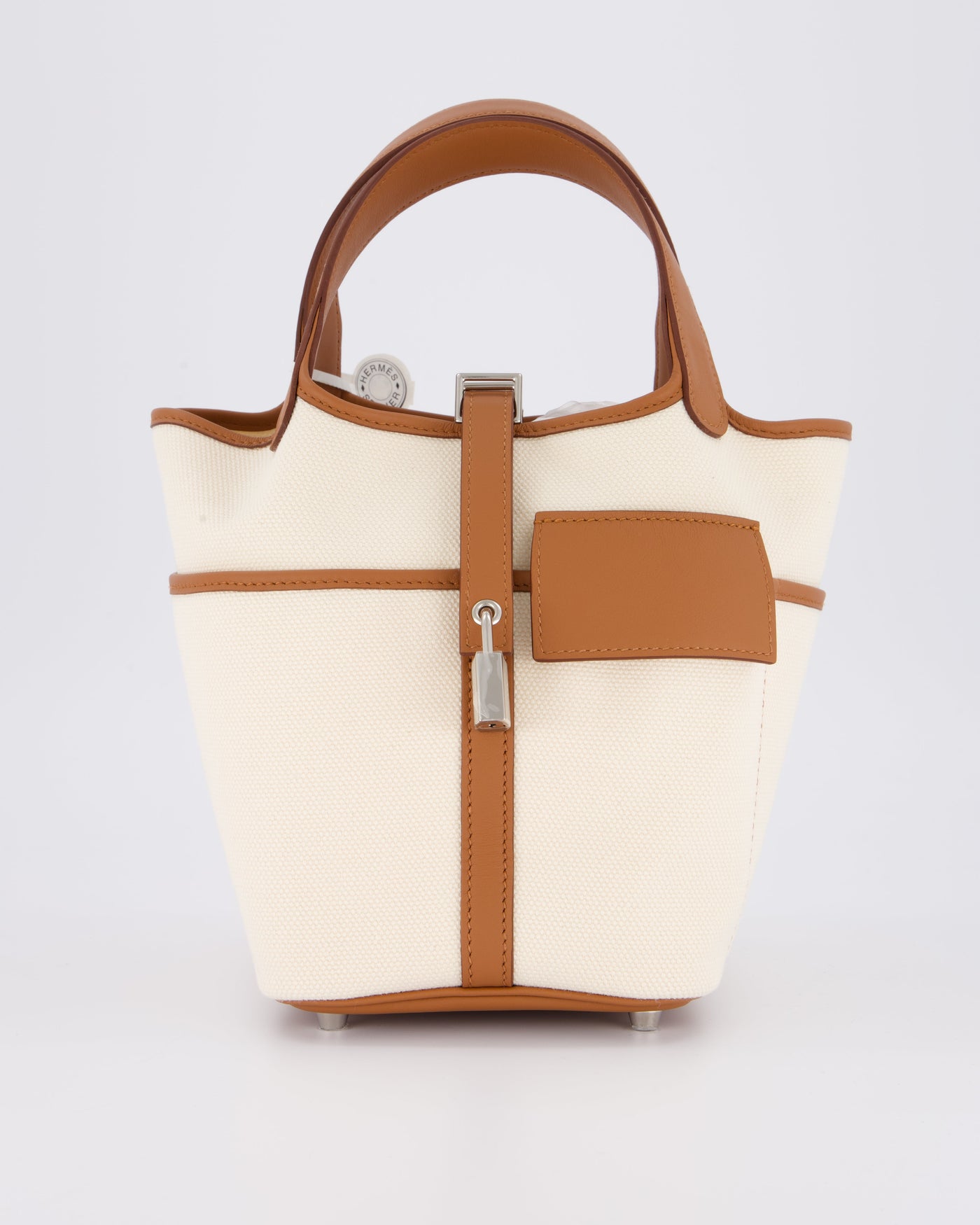 *HOT* Hermes Picotin 18 Lock Cargo Bag in Ecru Canvas & Gold Swift Leather with Palladium Hardware | Studio Nafay