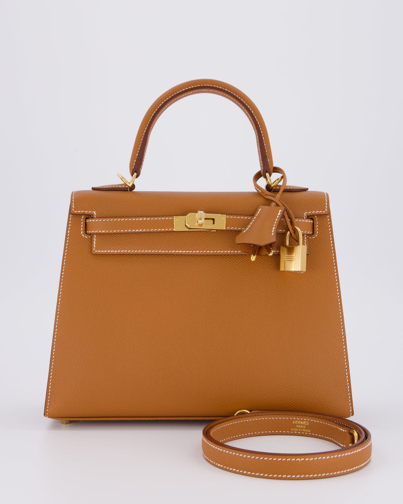 Hermes Kelly 25 Sellier Bag in Gold Epsom Leather with Gold Hardware | Studio Nafay