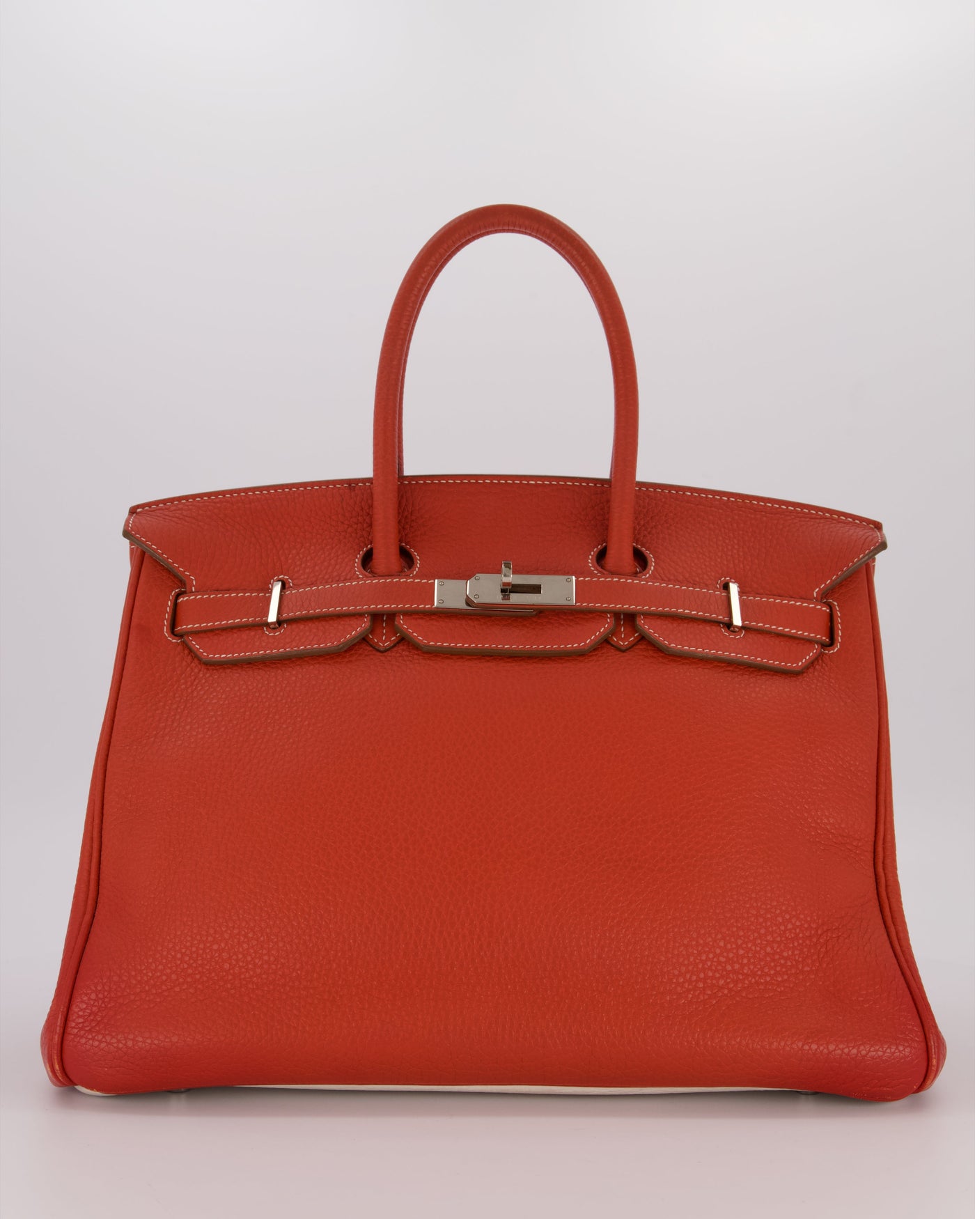 Hermes Birkin 35 Bag in Sanguine and Blanc Clemence Leather with Palladium Hardware | Studio Nafay
