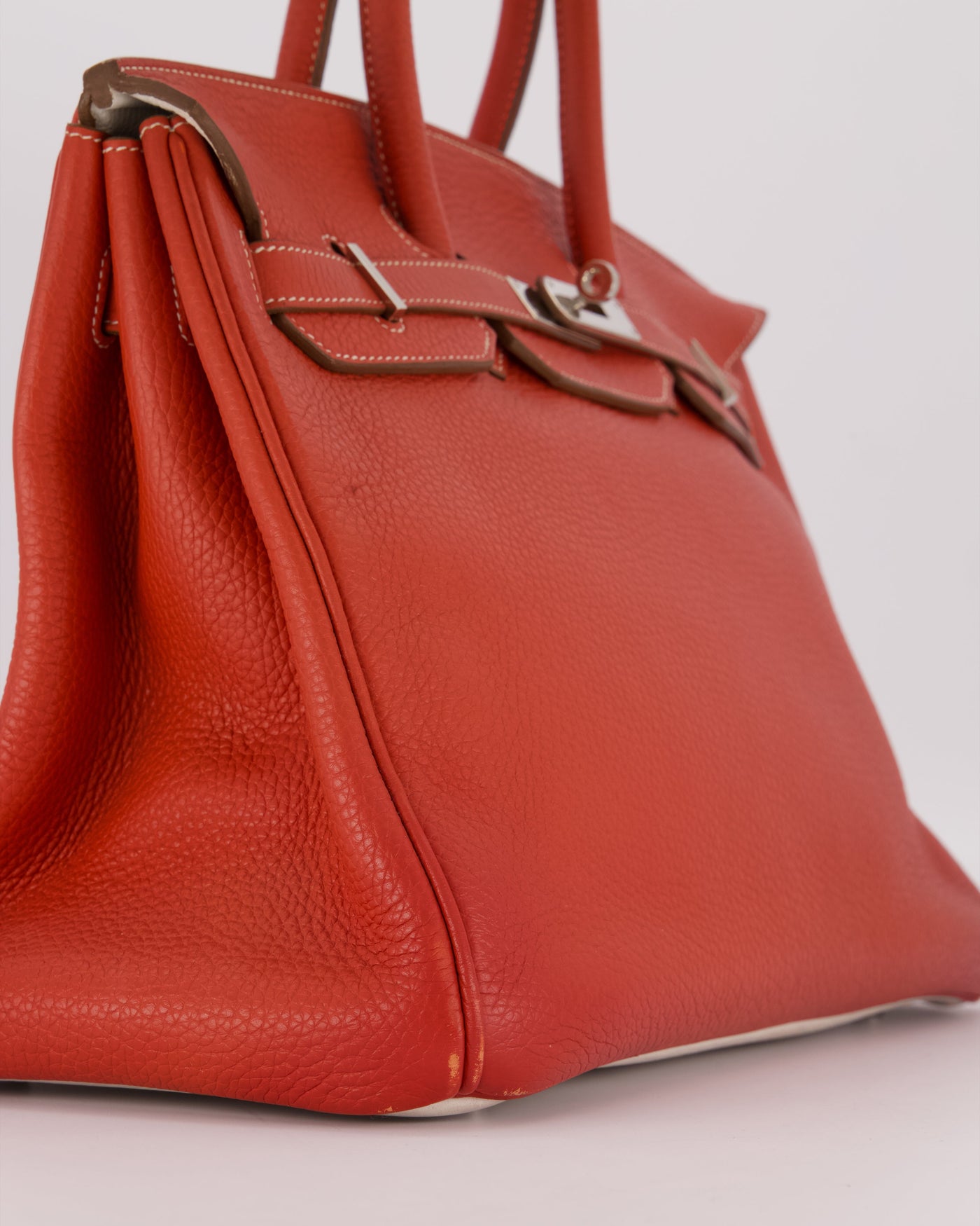 Hermes Birkin 35 Bag in Sanguine and Blanc Clemence Leather with Palladium Hardware - Product Image 10
