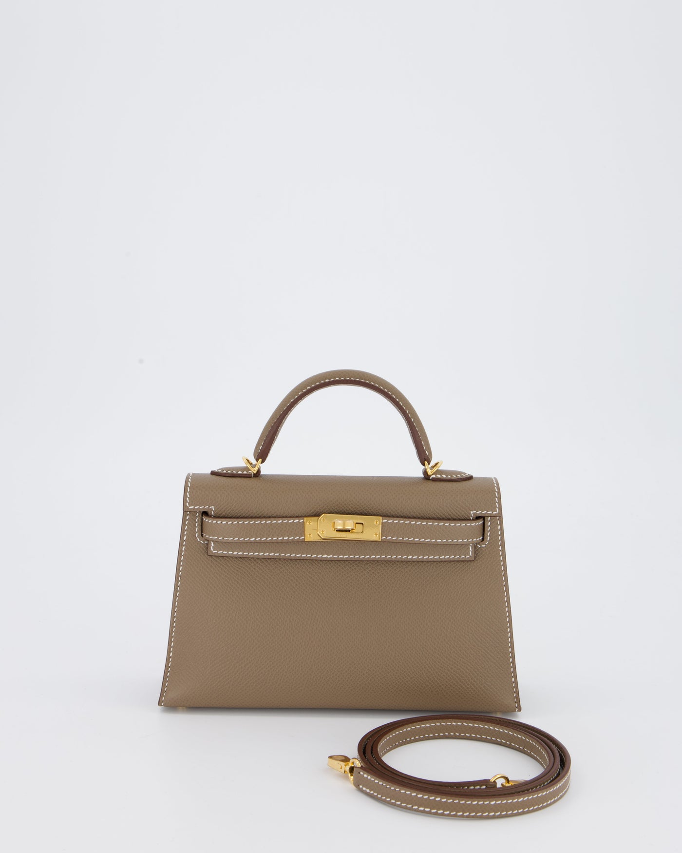 *HOT* Hermes Mini Kelly II 20 Bag in Etoupe Epsom Leather with Gold Hardware | Studio Nafay