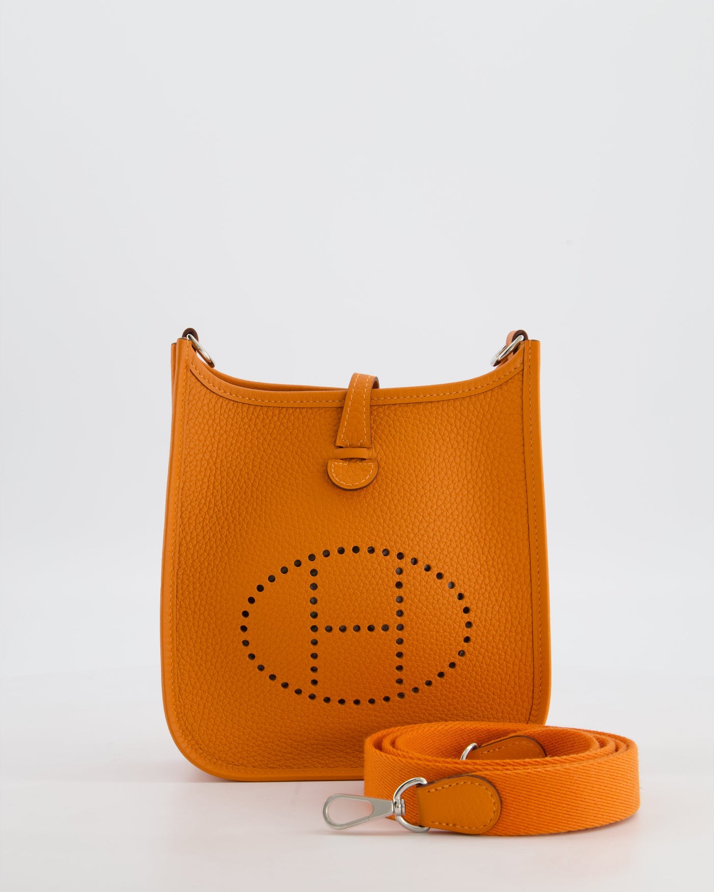 Hermes Mini Evelyne Bag in Orange Clemence Leather with Palladium Hardware | Studio Nafay