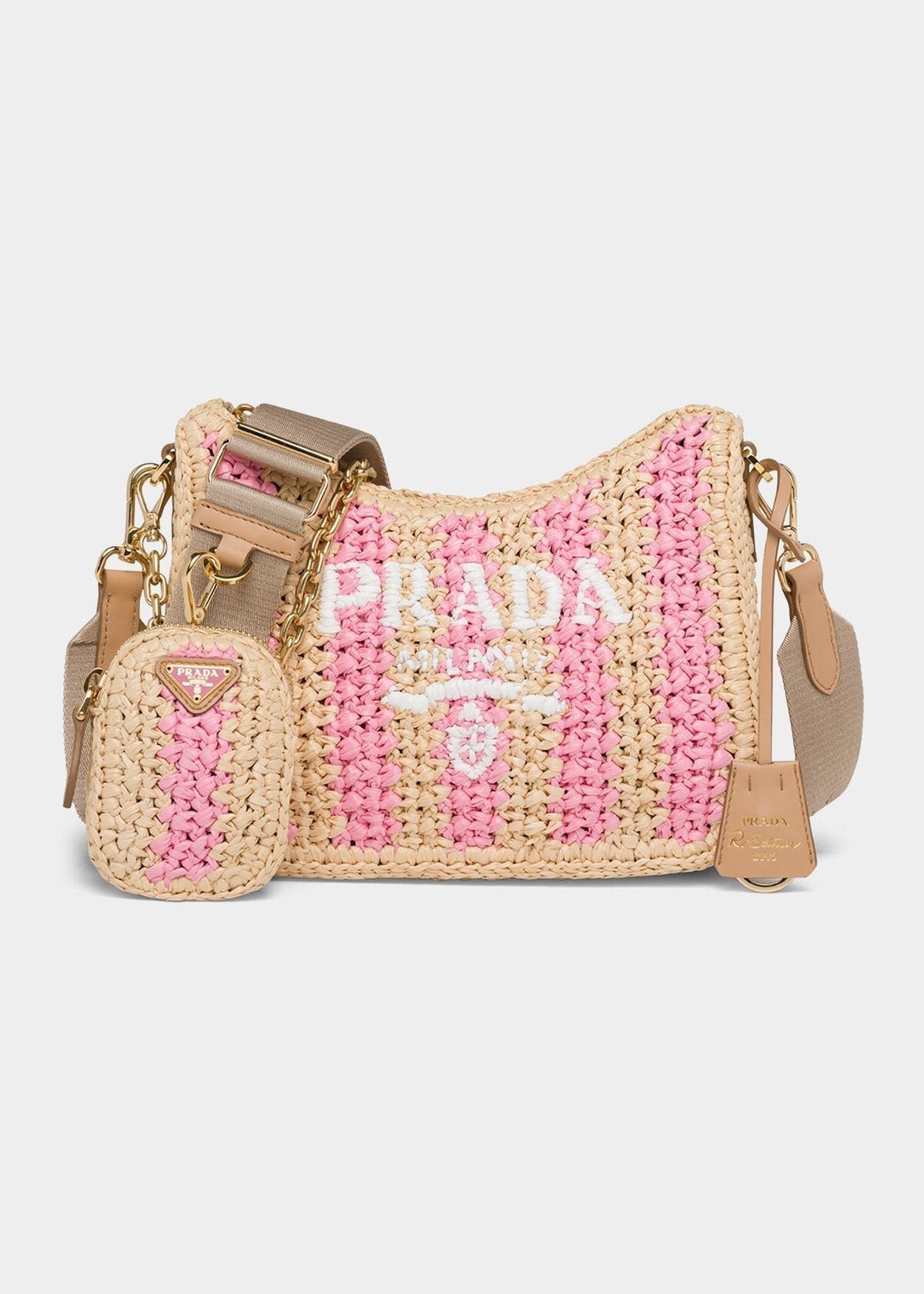 PRADA NEUTRAL RE-EDITION RAFFIA SHOULDER BAG - Product Image 3