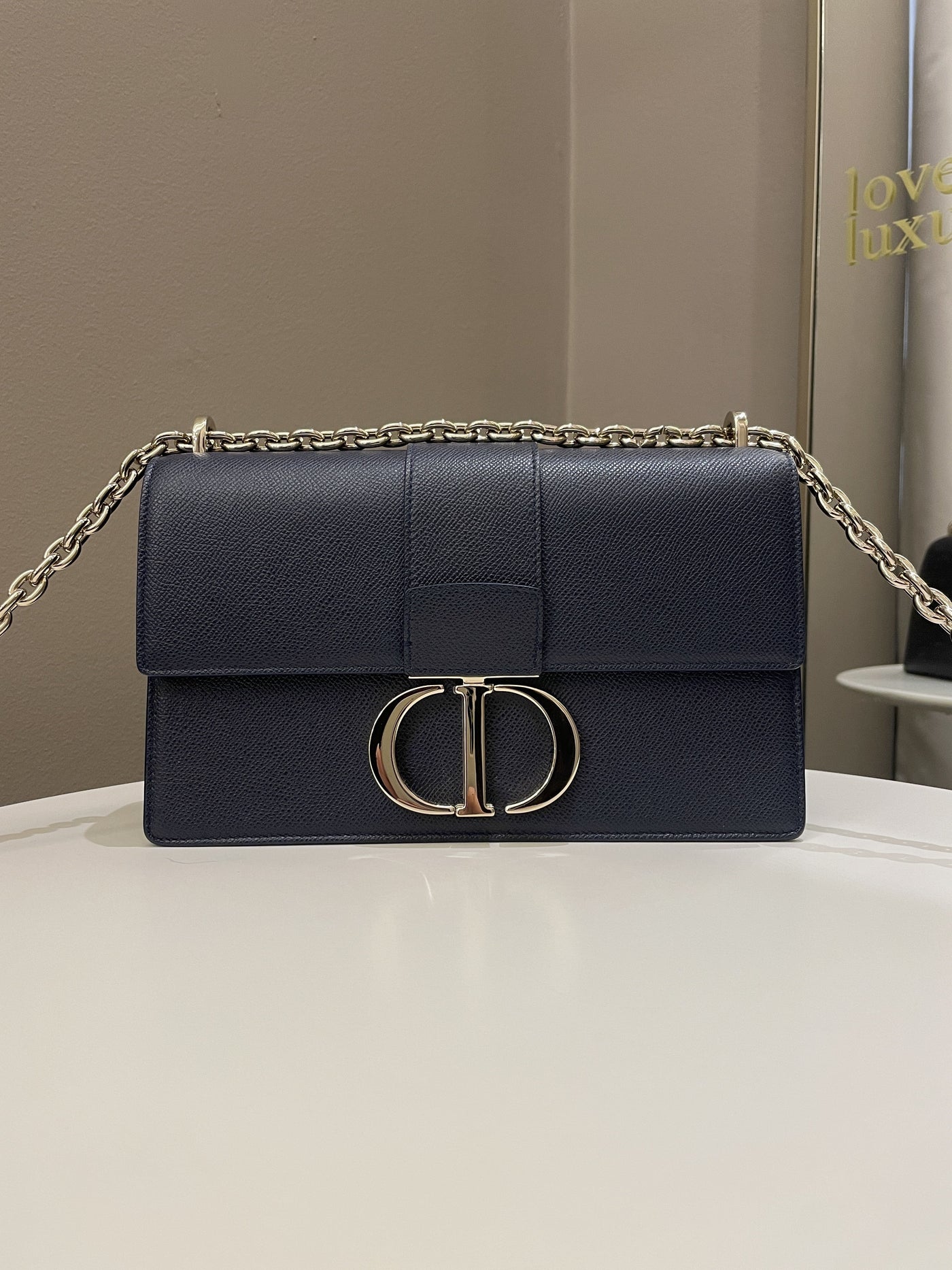 Dior Montaigne 30 Bag Navy Grained Leather - Product Image 4