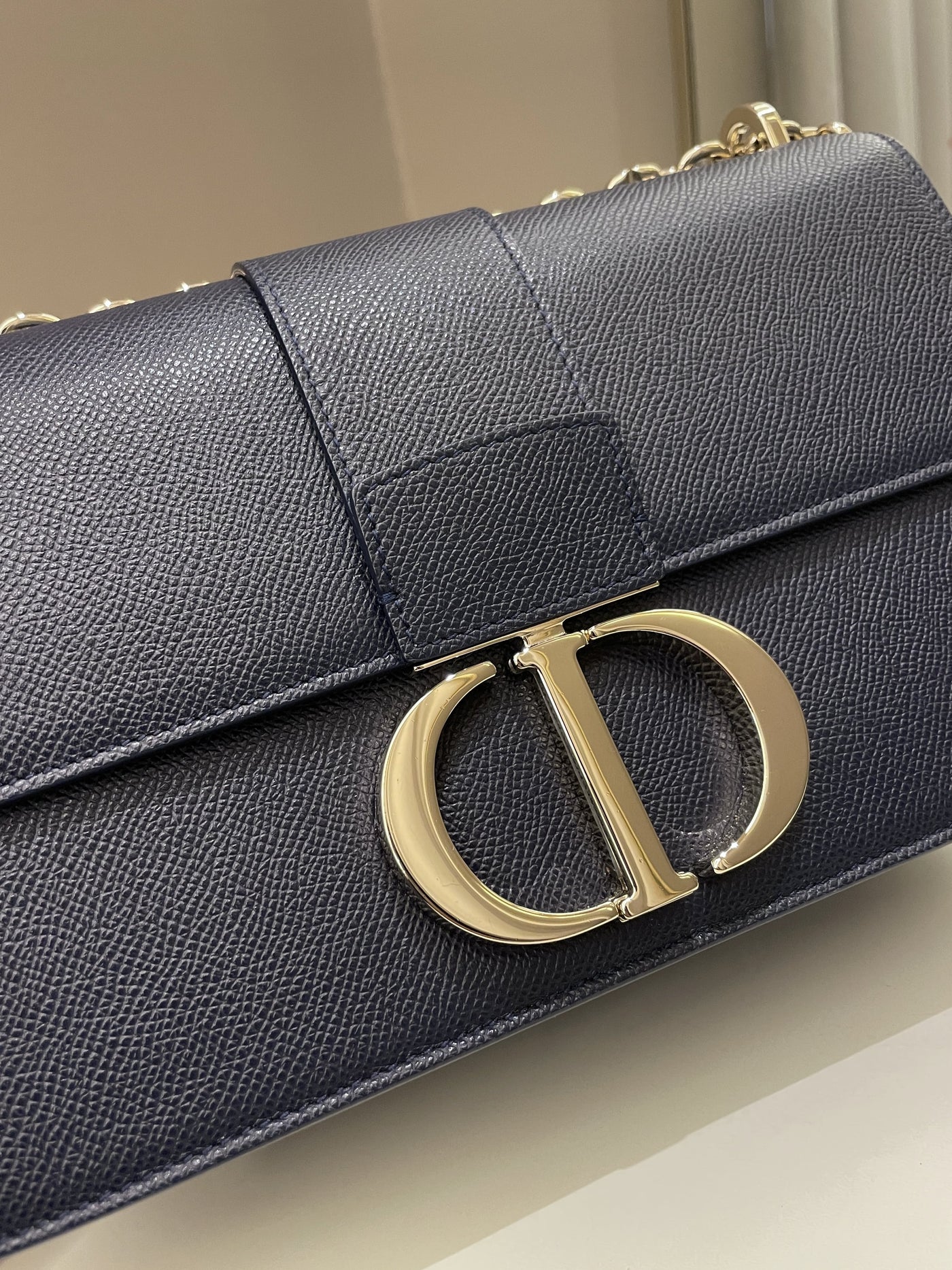 Dior Montaigne 30 Bag Navy Grained Leather | Studio Nafay