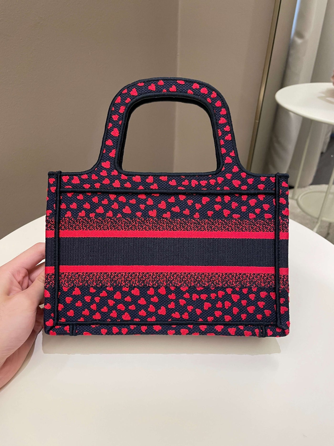 Dior Mini Book Tote Navy Blue / Red Embroidery - Product Image 3