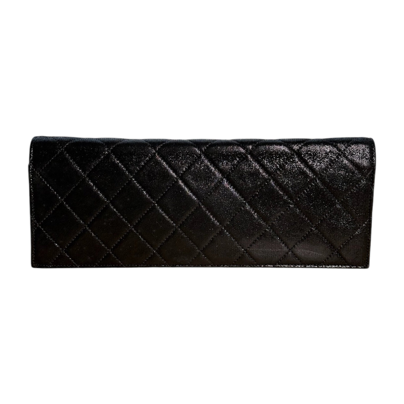 CC Black Quilted Iridescent Calfskin Strass Long Clutch