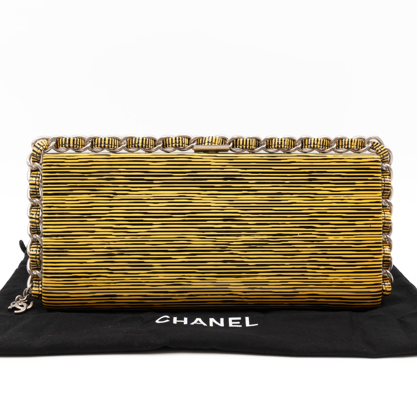 Long Frame Clutch Yellow Striped Patent Leather | Studio Nafay