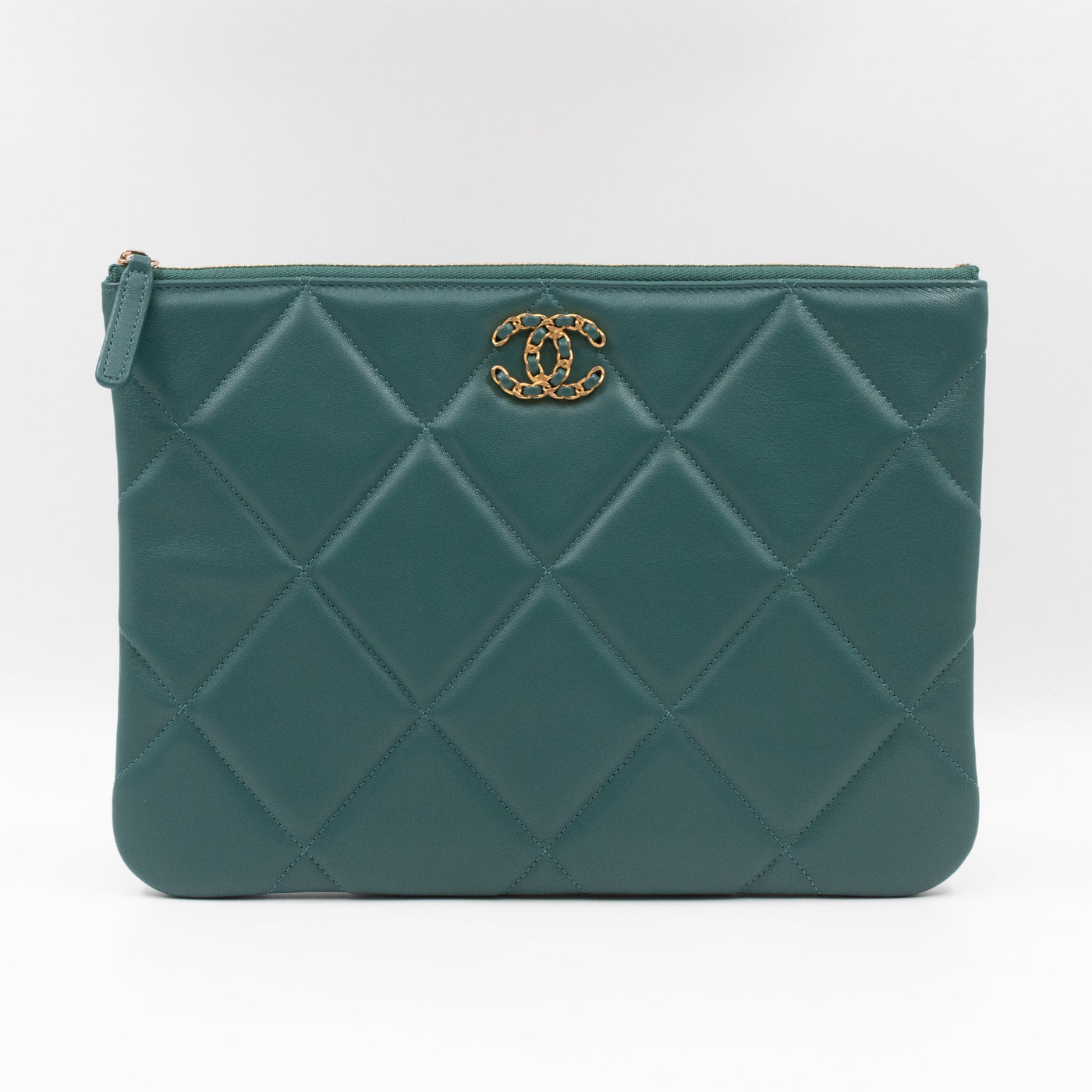 19 Pouch Large Teal Quilted Leather - Product Image 2
