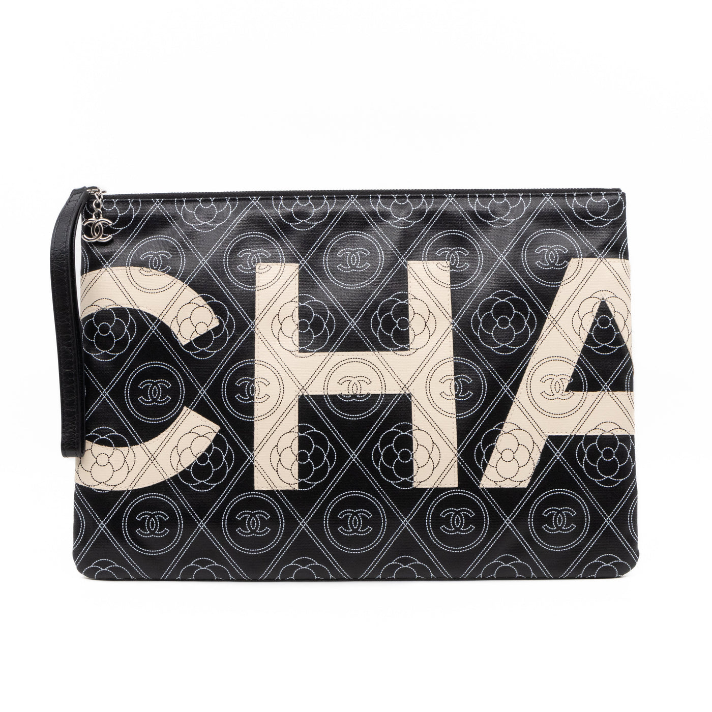 Large O-Pouch CC Camellia Black & White Coated Canvas | Studio Nafay