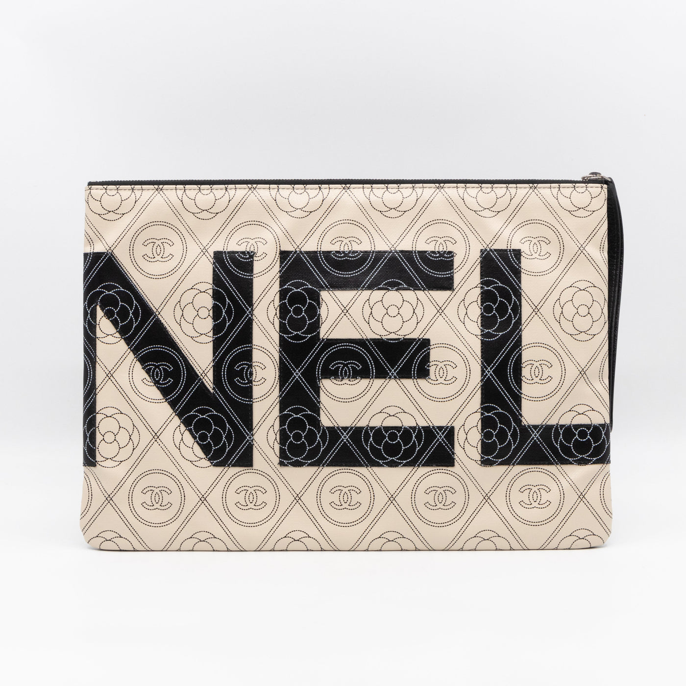 Large O-Pouch CC Camellia Black & White Coated Canvas - Product Image 2