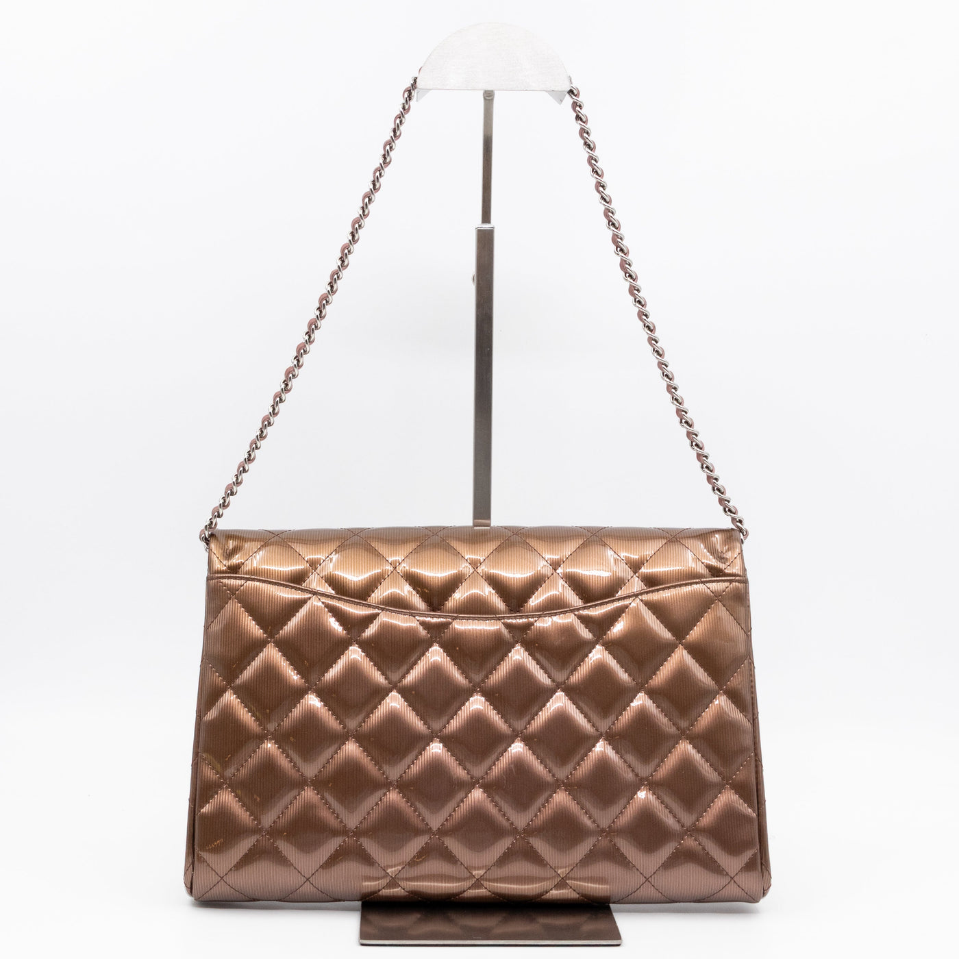 Timeless Clutch with Chain Bronze Striated Patent Leather - Product Image 3