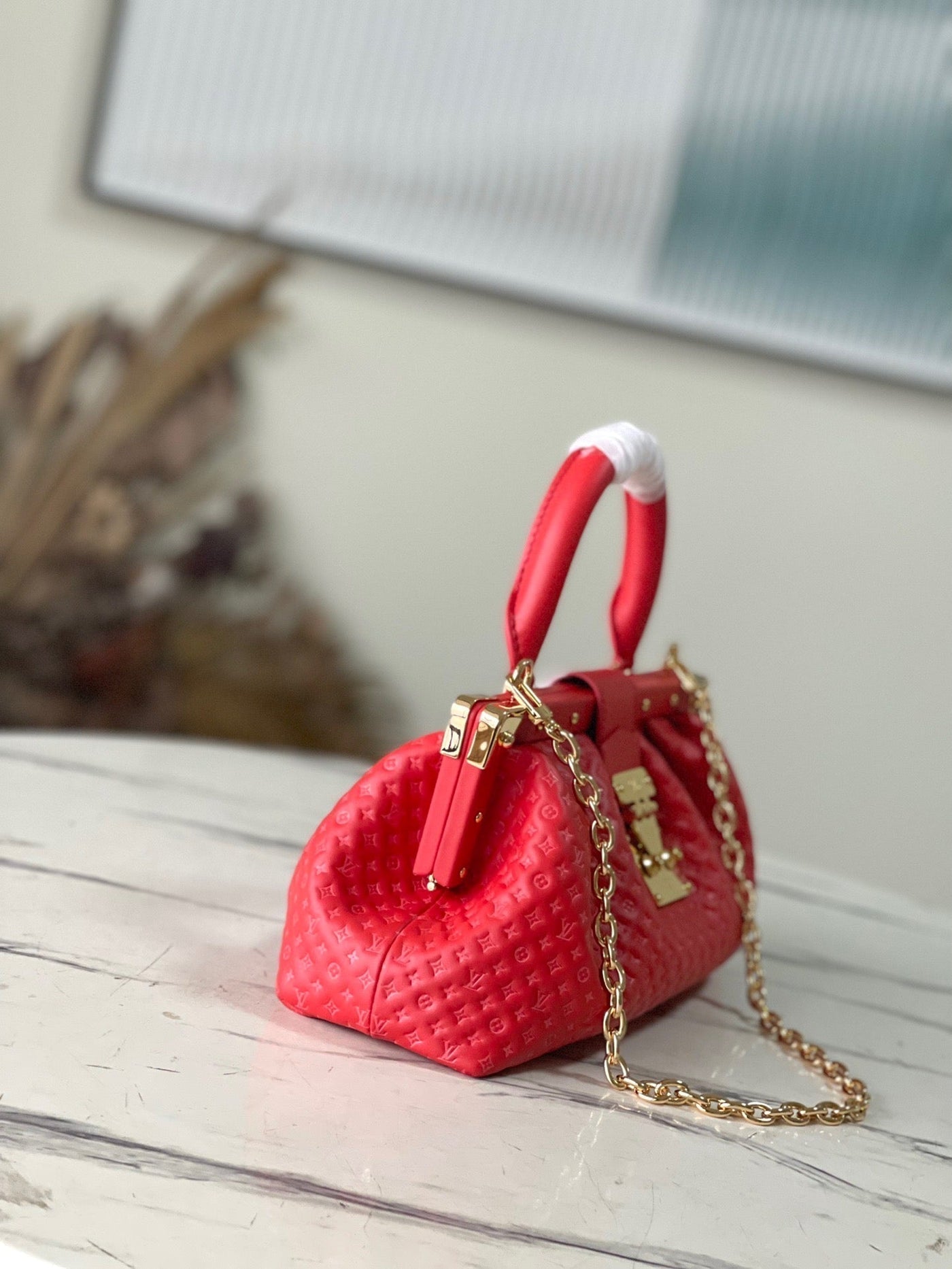 Red Monogram Clutch Leather Handbag for Women - Product Image 3