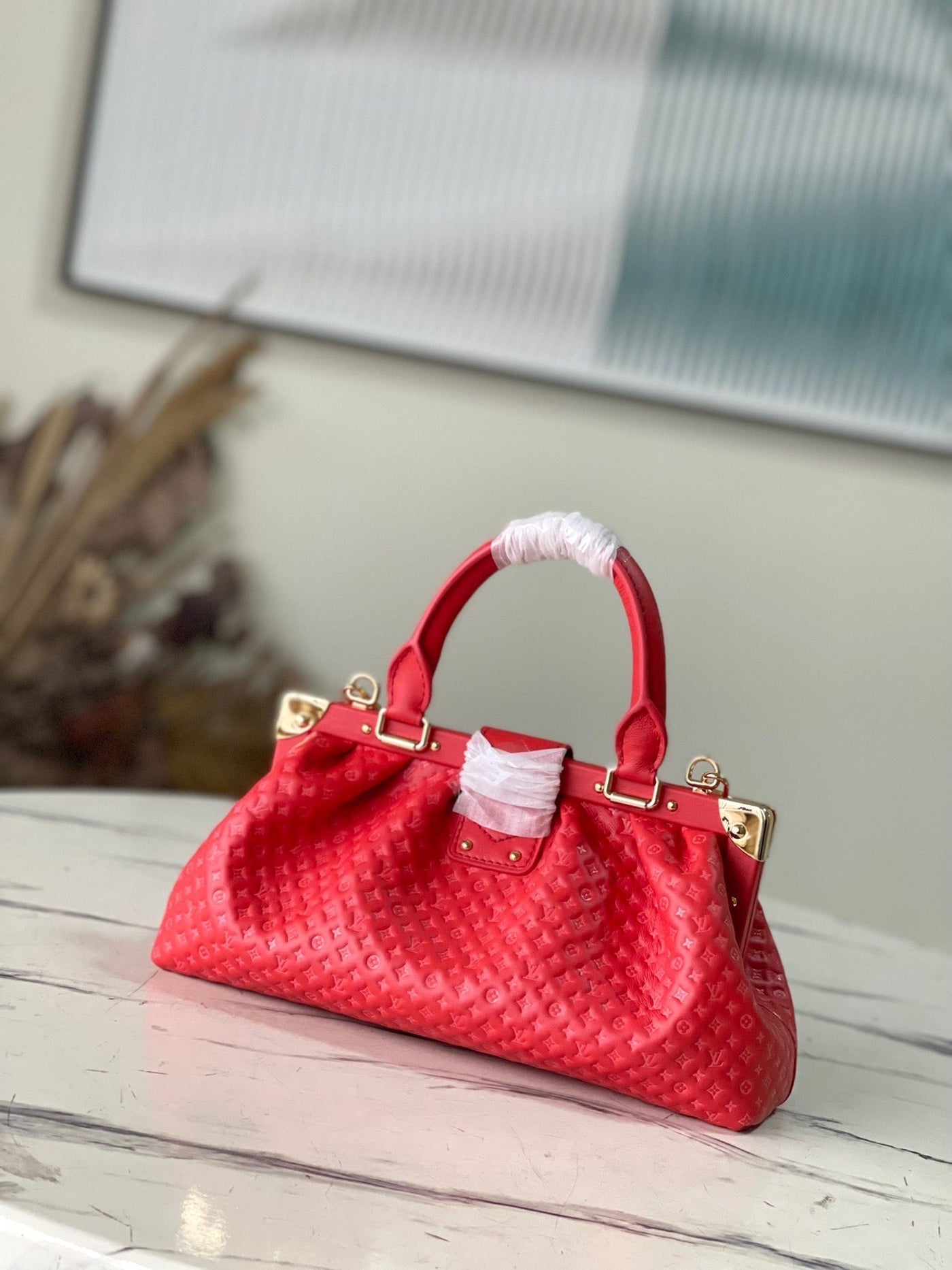 Red Monogram Clutch Leather Handbag for Women - Product Image 4