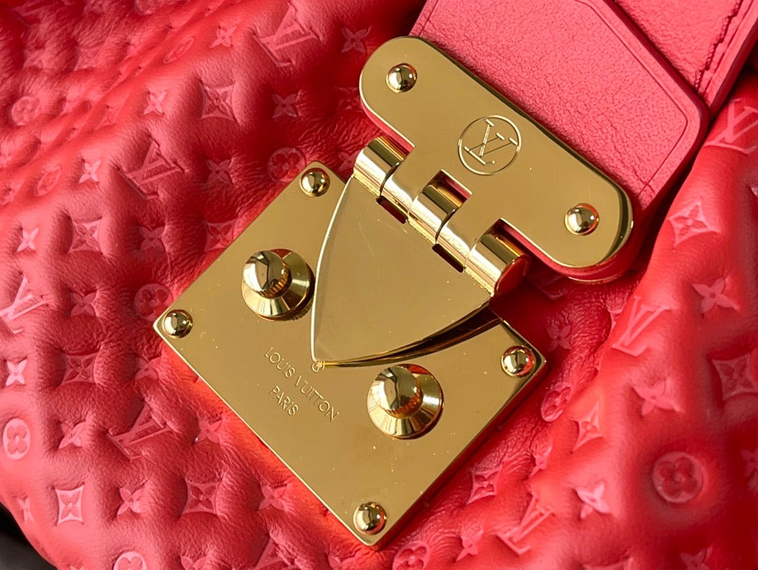 Red Monogram Clutch Leather Handbag for Women - Product Image 6