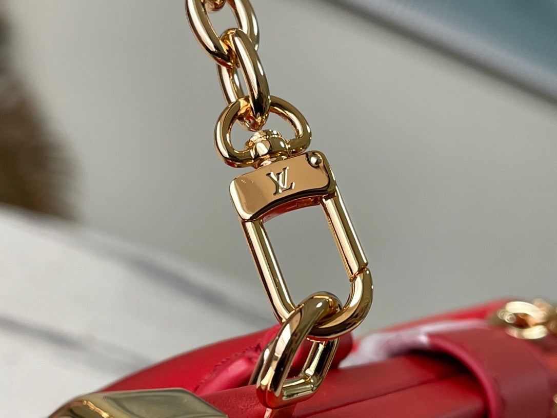 Red Monogram Clutch Leather Handbag for Women - Product Image 7