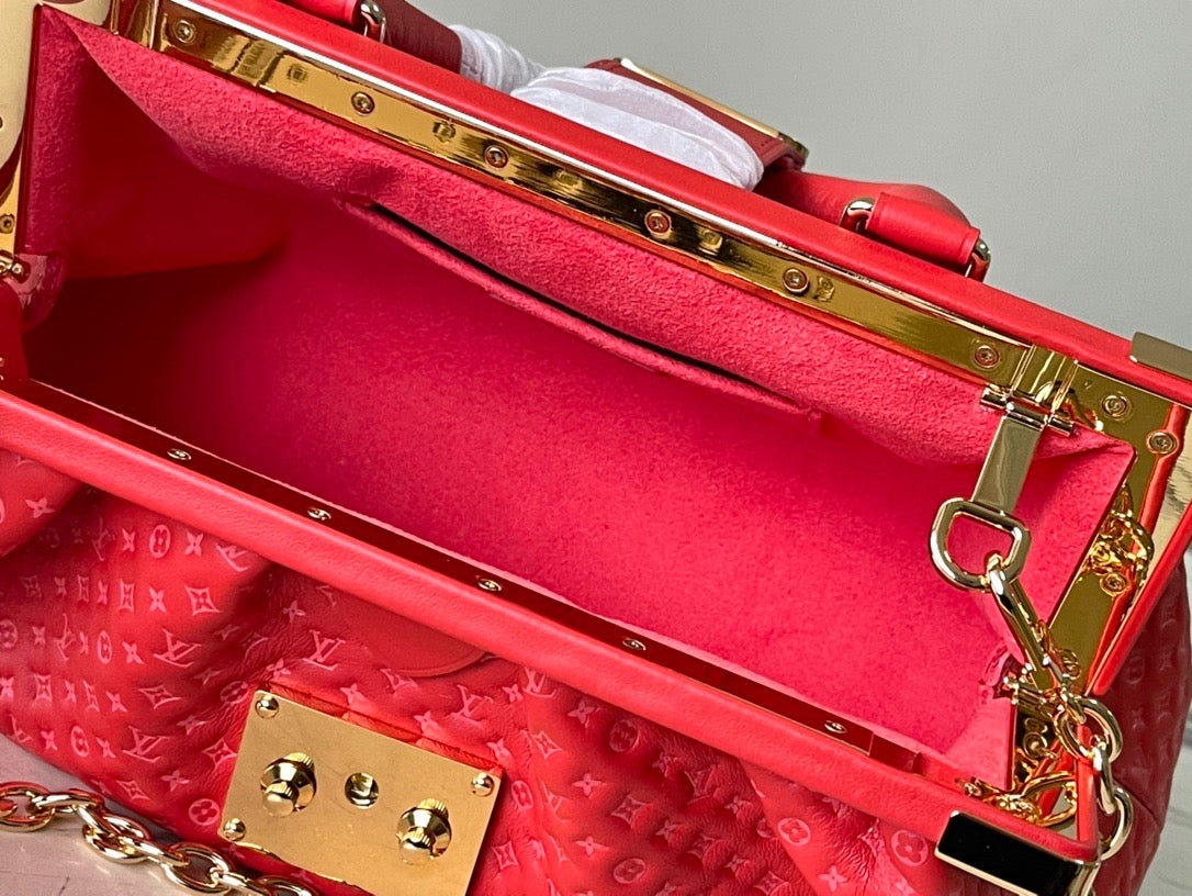 Red Monogram Clutch Leather Handbag for Women - Product Image 9