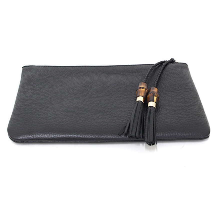 Gucci Zip Top Clutch Pouch with Bamboo Tassel Pull in Black - Product Image 4