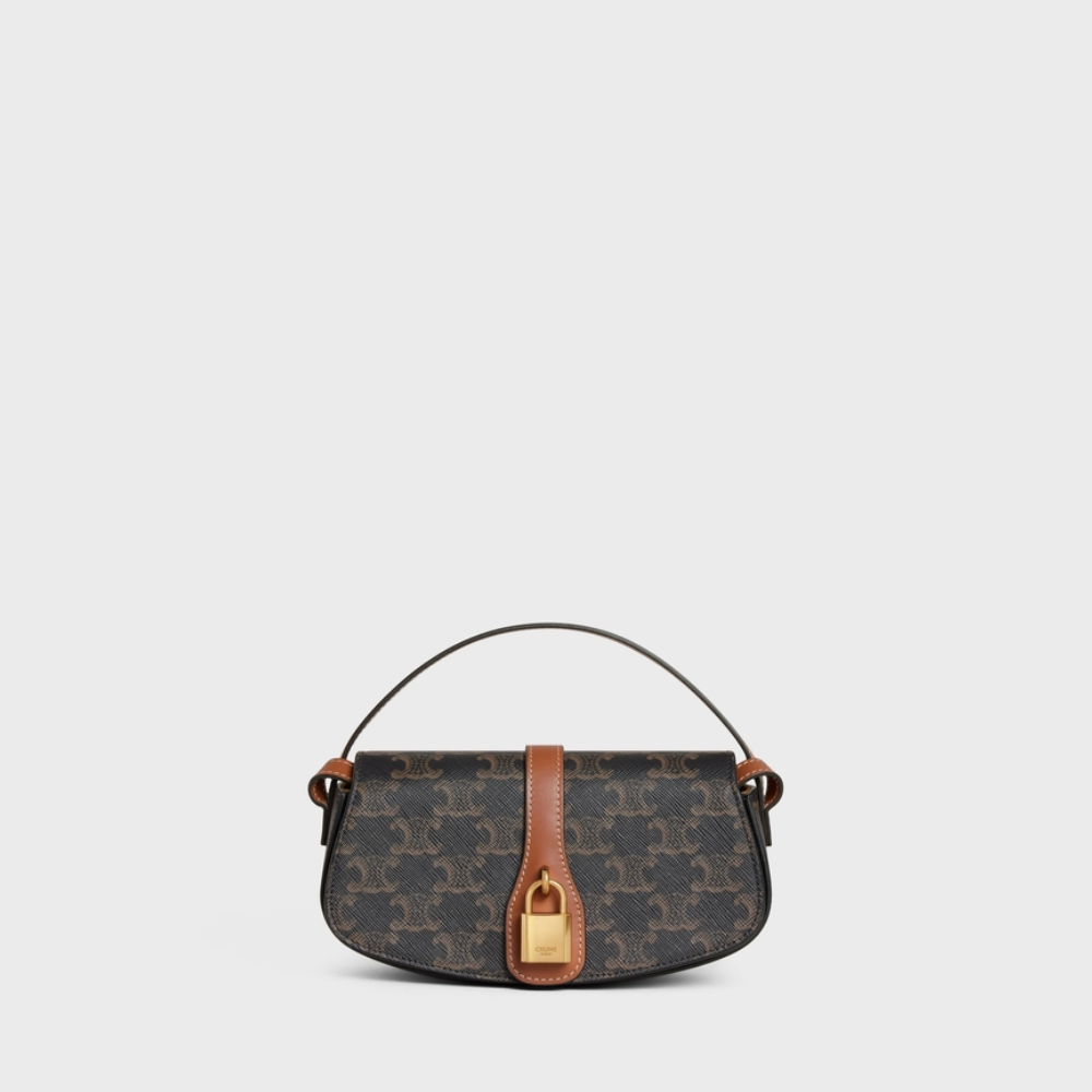 Tan Clutch On Strap Tabou In Triomphe Canvas And Calfskin Leather Mini Bag for Women | Studio Nafay