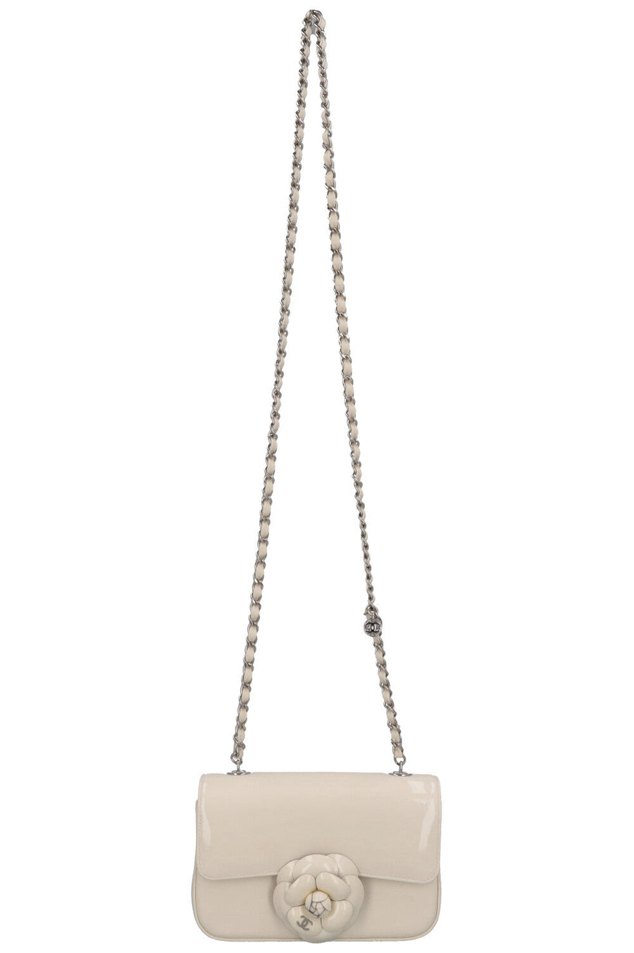 CHANEL Camellia Flap Bag Patent White | Studio Nafay