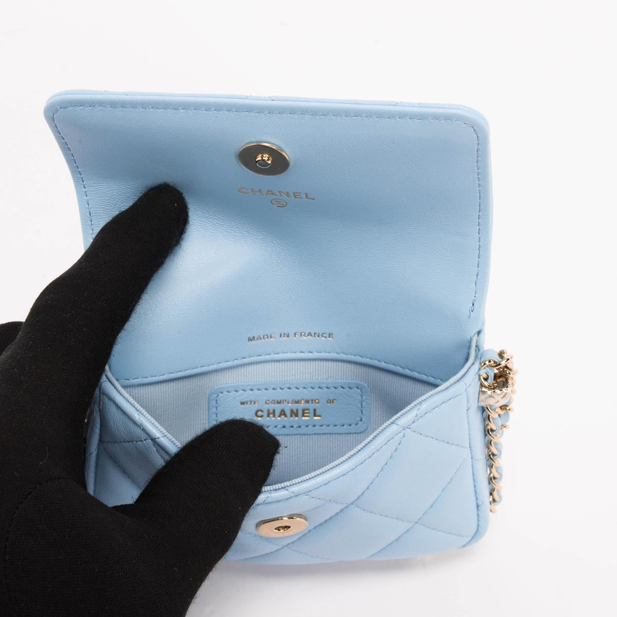chl Light Blue Calfskin Clutch With Chain Wallet - Product Image 7