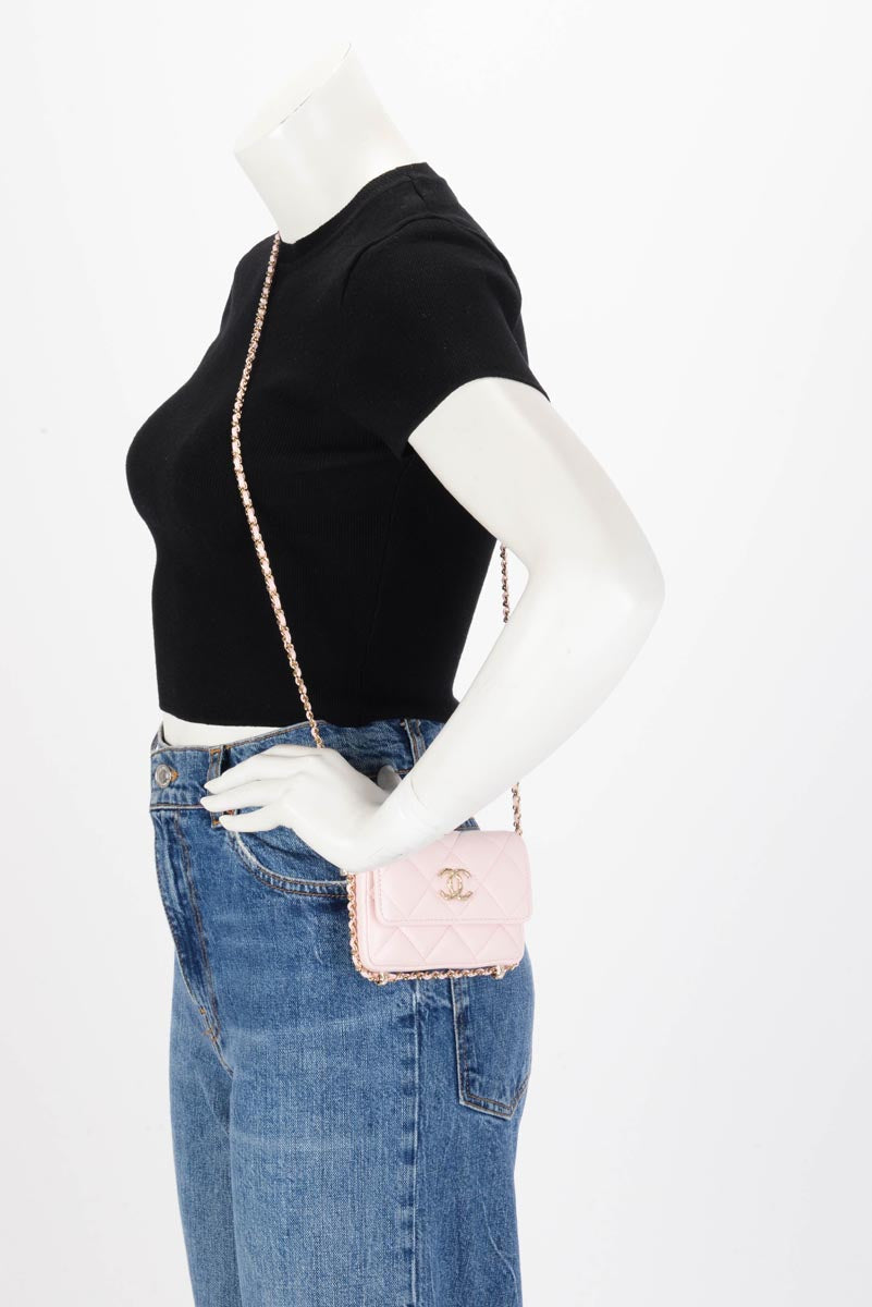 chl Light Pink Calfskin Clutch With Chain Wallet - Product Image 10