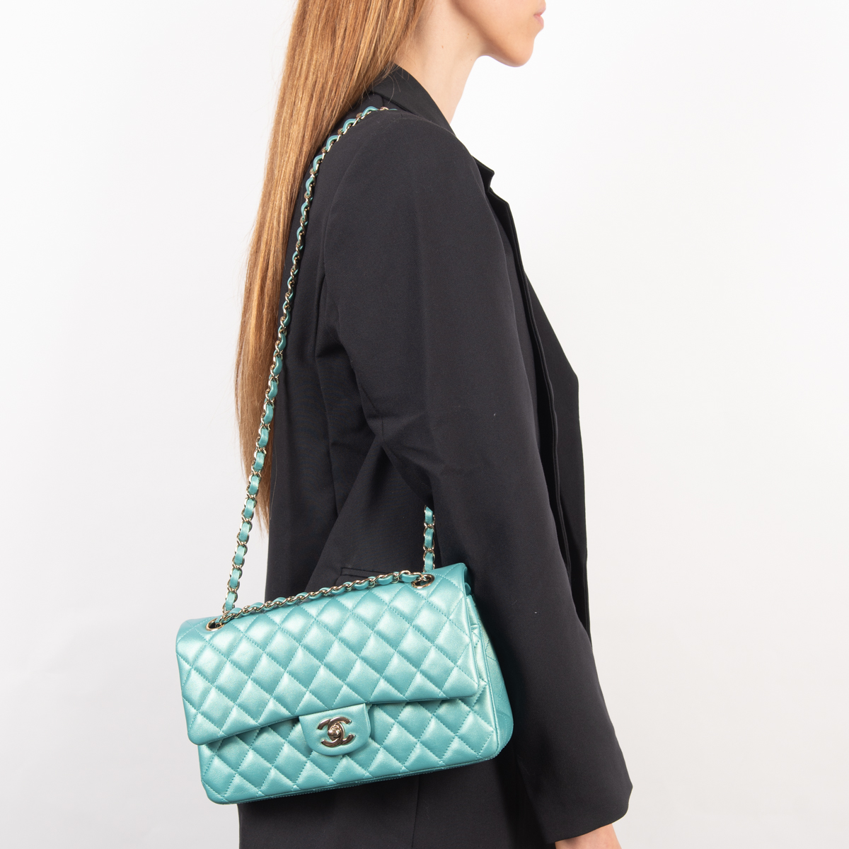 Chanel Medium Classic Double Flap in Iridescent Green - Product Image 8