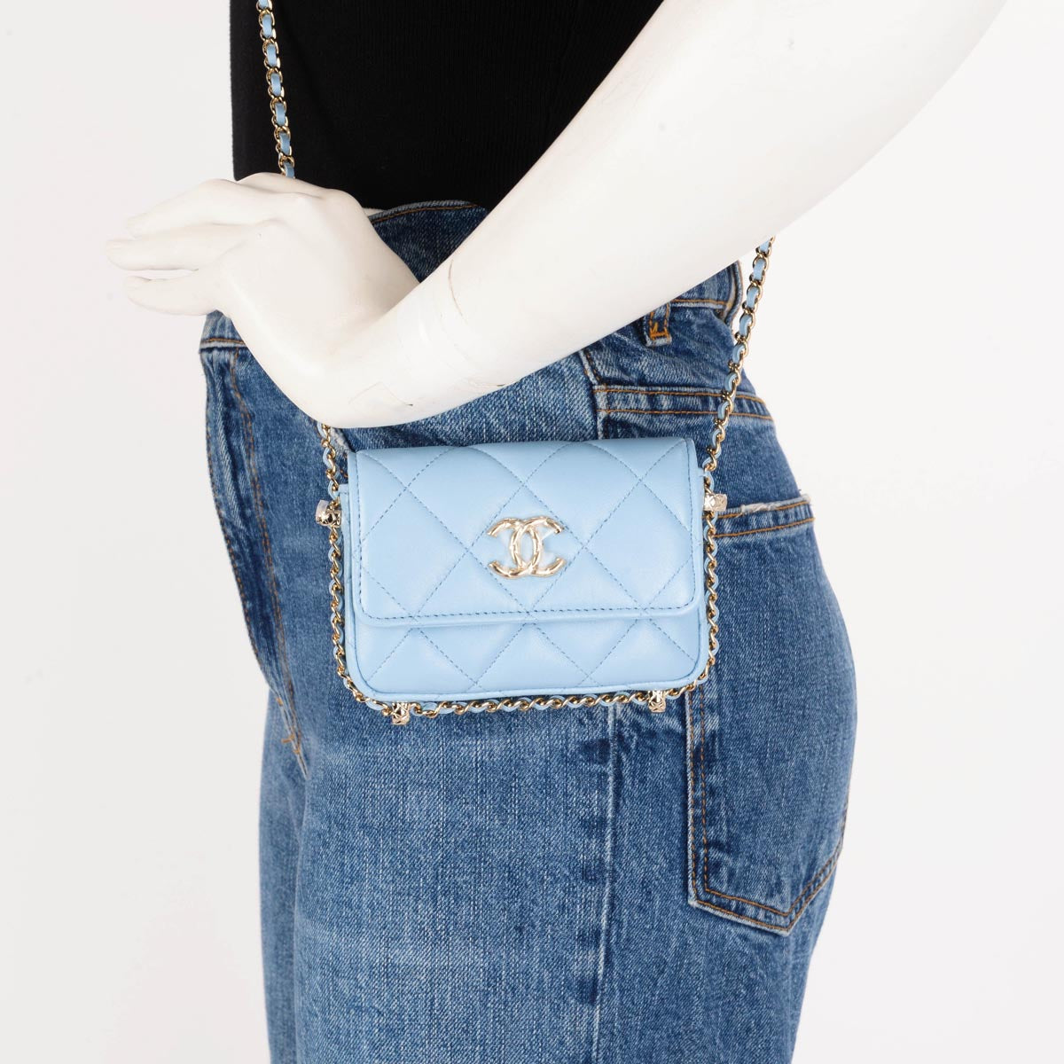 chl Light Blue Calfskin Clutch With Chain Wallet - Product Image 11