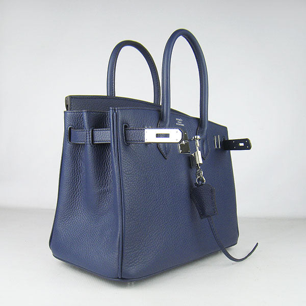 Hermes Birkin 30cm Togo Leather Handbags Dark Blue Silver - Product Image 4