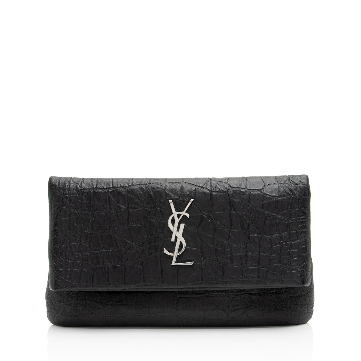 Saint Laurent Croc Embossed Leather West Hollywood Fold Over Clutch | Studio Nafay