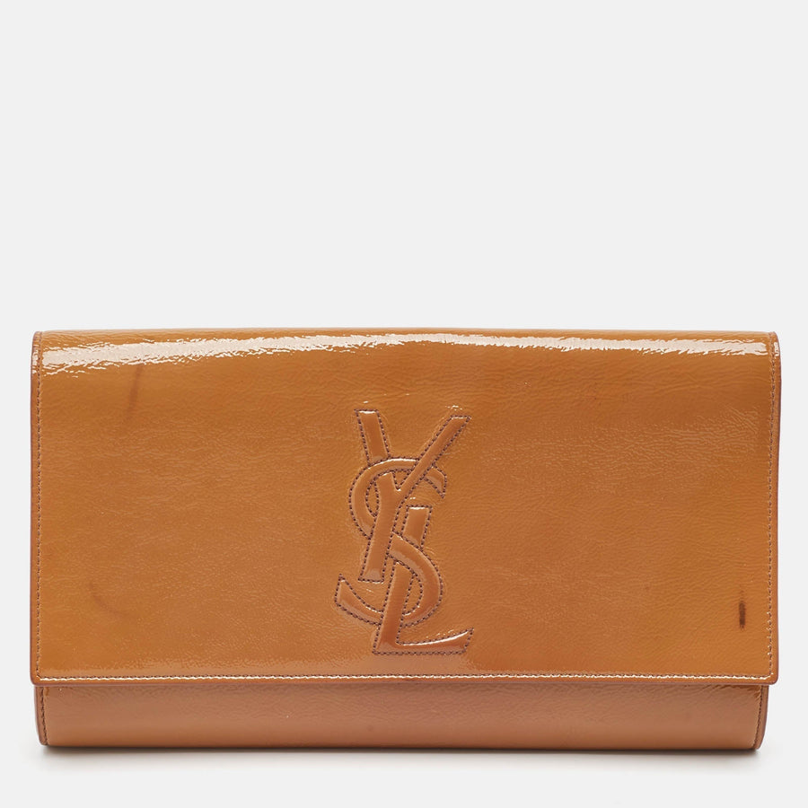 Saint Laurent Beige Patent Leather Belle De Jour Clutch | Studio Nafay