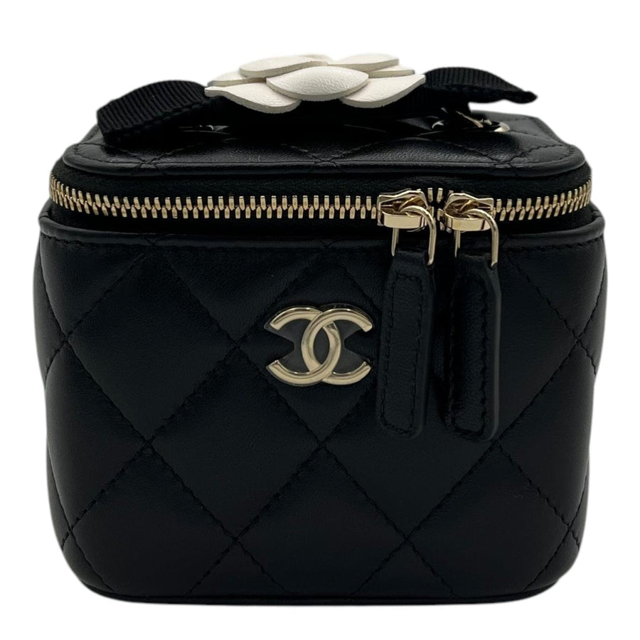 Chanel Camellia Vanity Mini Black Crossbody Bag in Lambskin, Gold hardware -002513CH | Studio Nafay