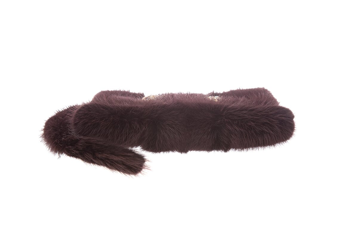 Gucci F/W By Tom Ford Burgundy Mink & Crystal Wolf Head Clutch - Product Image 3