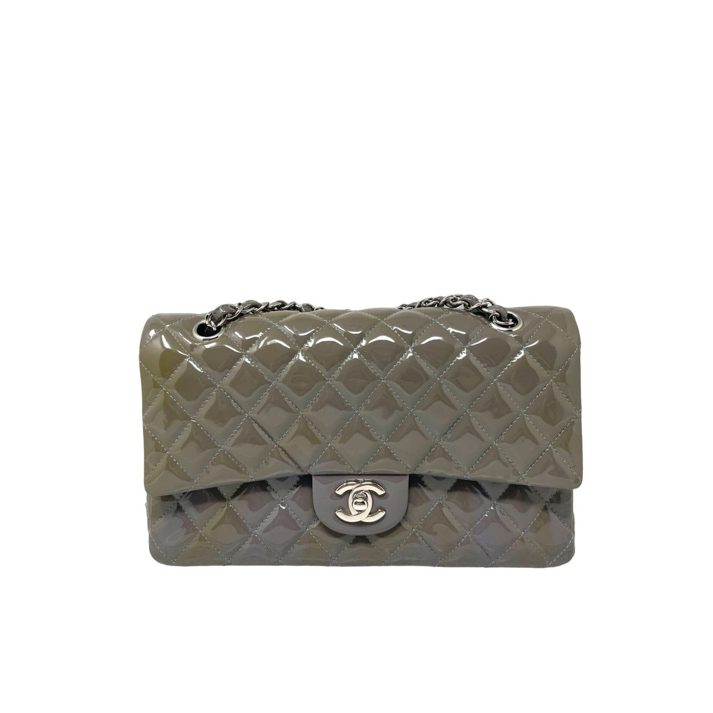 CHANEL Chanel Classic Patent Medium Double Flap Bag - Grey - Product Image 2