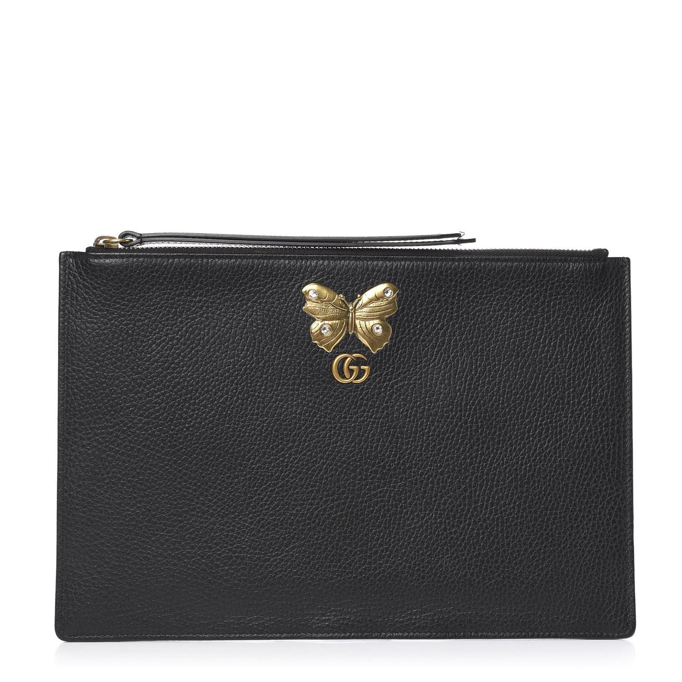 Gucci Pebbled Calfskin Butterfly Zip Clutch in Black | Studio Nafay