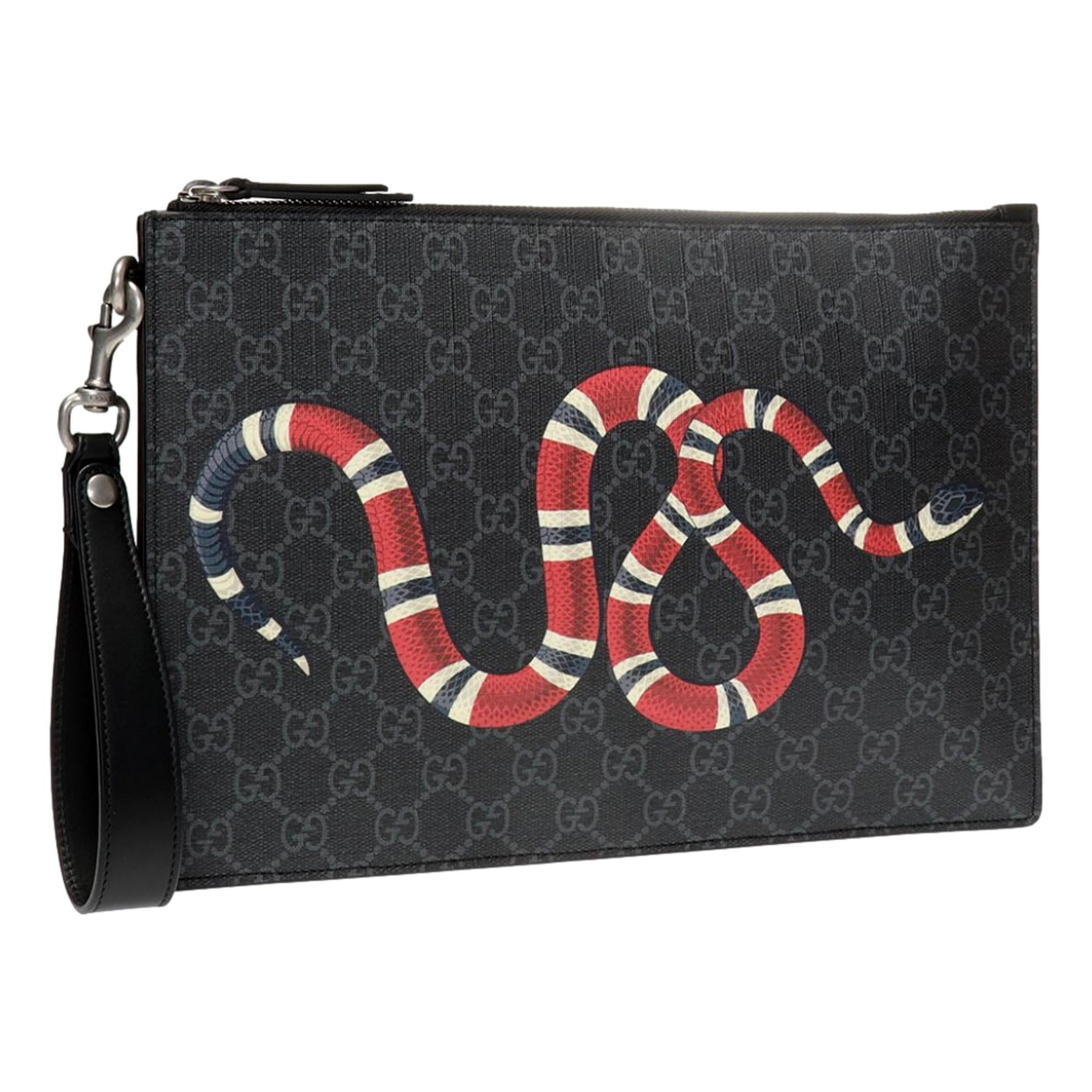 Gucci Bestiary Kingsnake Black GG Supreme Canvas Wristlet Clutch - Product Image 3